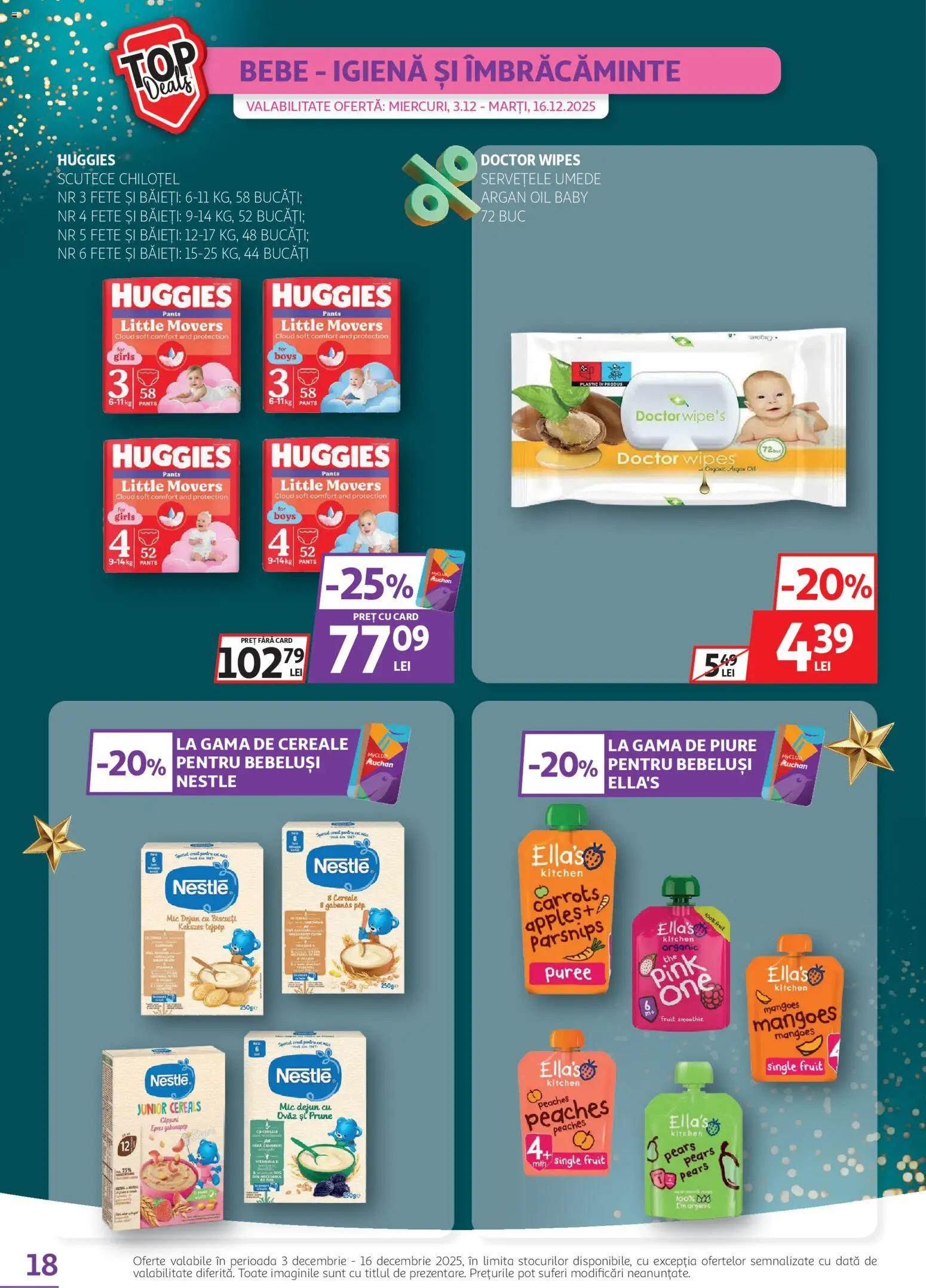 Noul catalog Auchan – valabil de la 03.12.2025 | Pagină: 18 | Produse: Cereale, Șervețele umede, Biscuiți, Smoothie