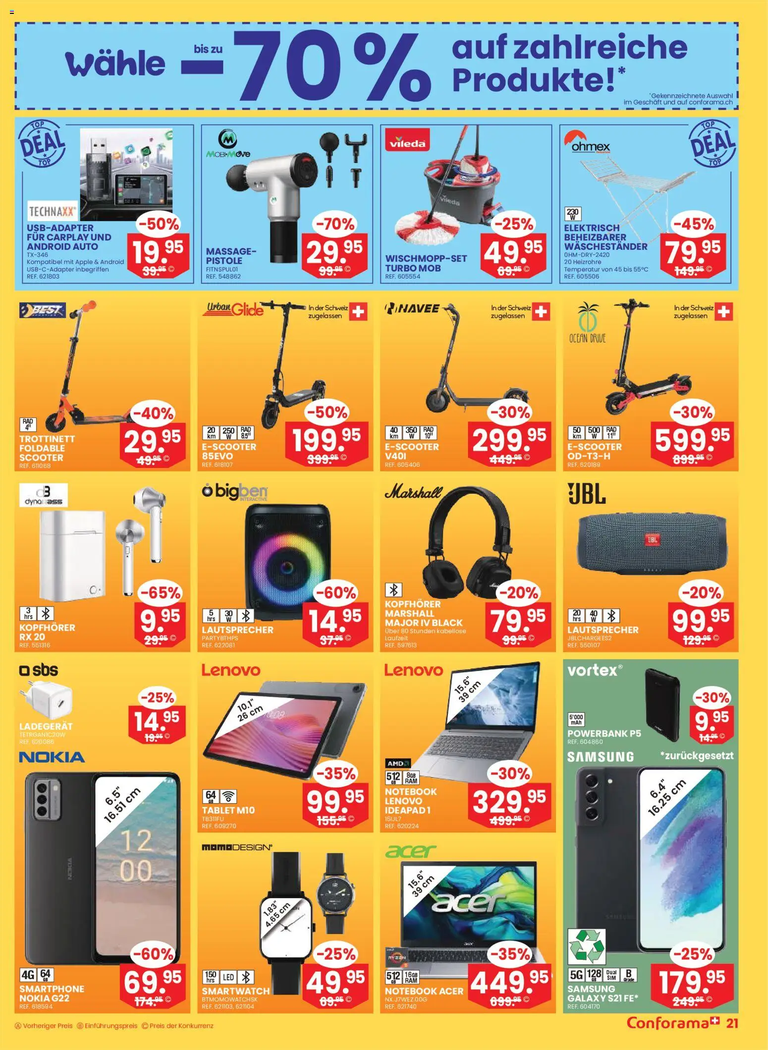 Conforama Aktionen – gültig ab 07.01.2026 | Seite: 21 | Produkte: Scooter, Kopfhörer, Smartwatch, Lenovo