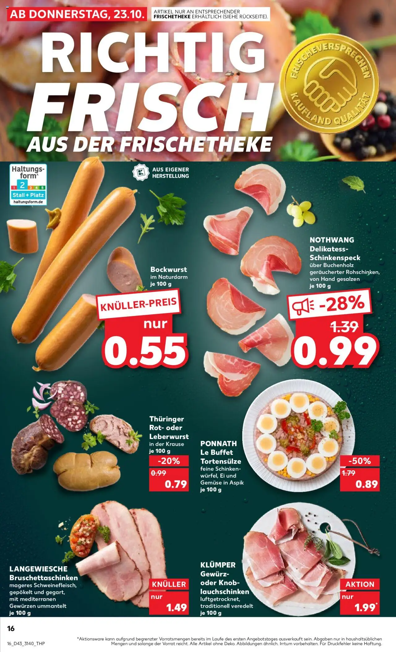 Kaufland prospekt Leipzig	 – gültig ab 23.10.2025 | Seite: 16 | Produkte: Bockwurst, Gemüse, Schinken