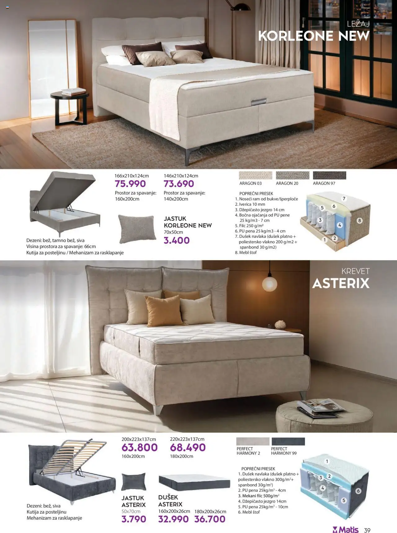 Matis katalog - važi od 01.08.2025 | Strana: 39 | Proizvode: Krevet, Dušek, Jastuk, Kutija