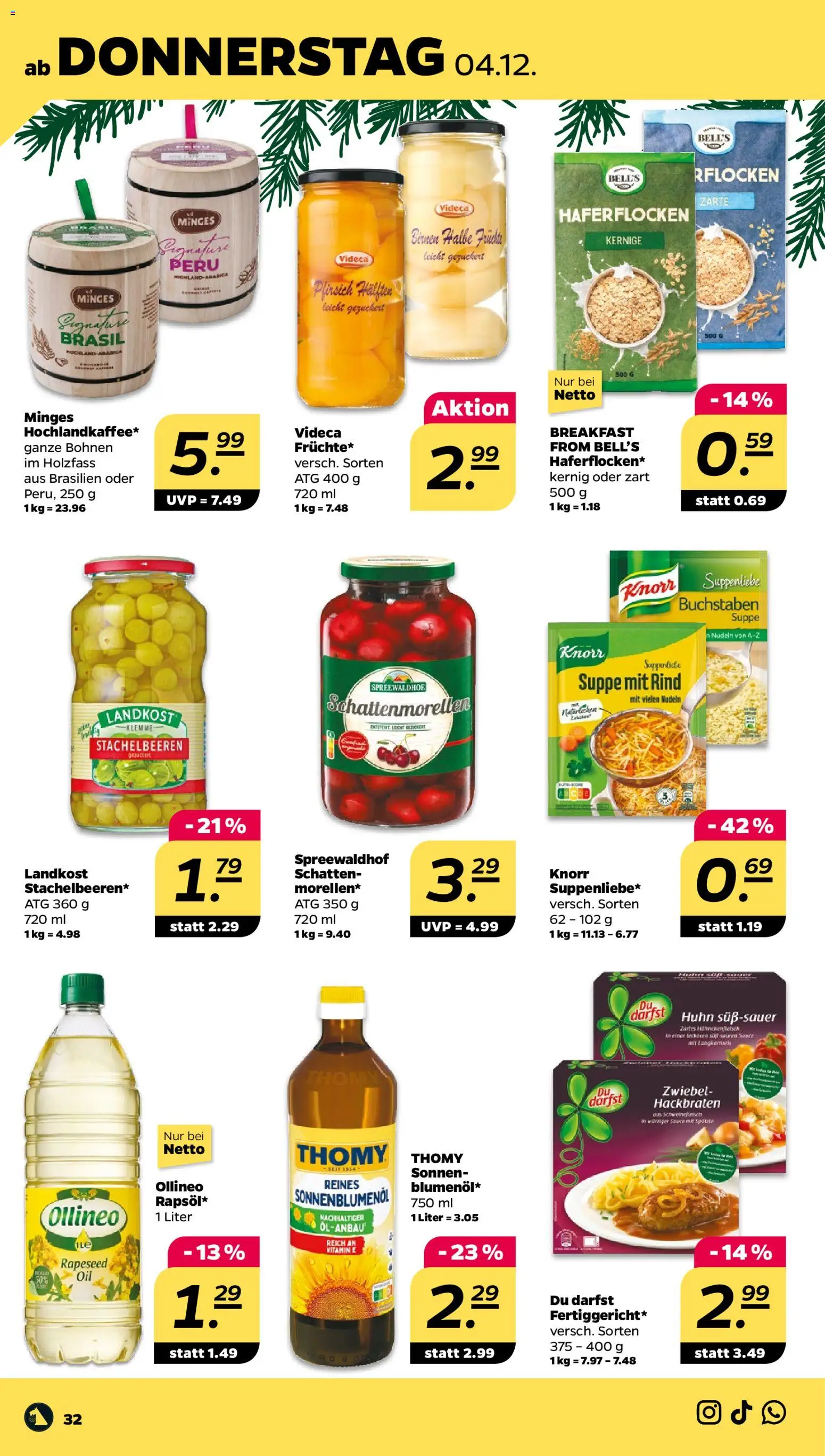 Netto Prospekt 	 – gültig ab 01.12.2025 | Seite: 34 | Produkte: Sonnenblumenol, Knorr, Nudeln