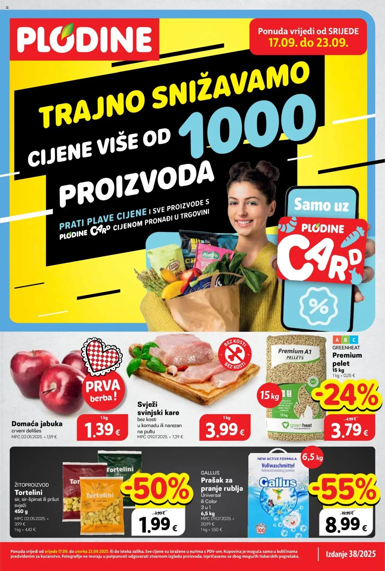 Plodine katalog | vrijedi od 17.09.2025 | Stranica: 1 | Proizvodi: Svinjski kare, Pršut, Jabuka