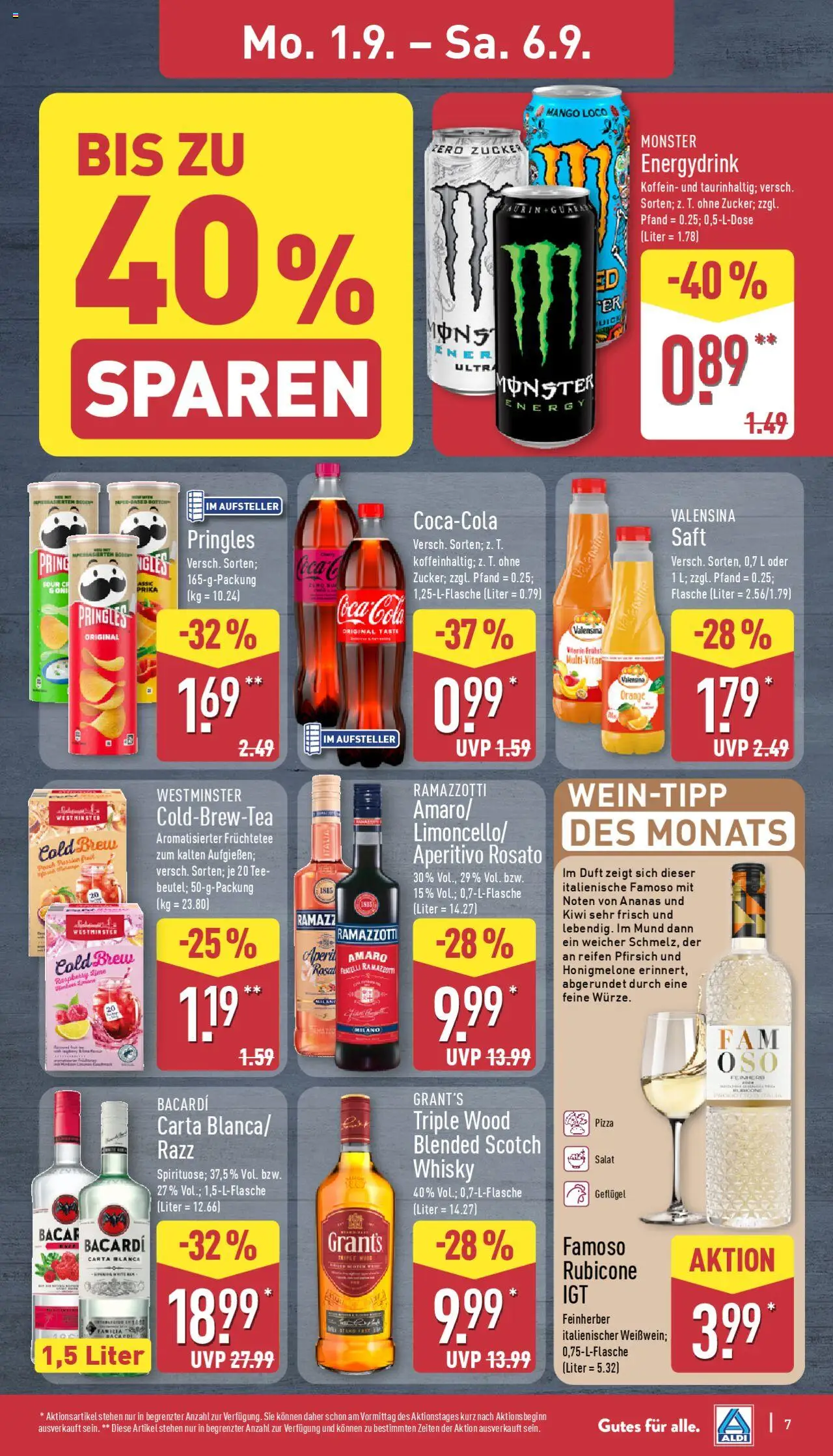 Aldi Prospekt 	 - gültig ab dem 01.09.2025 | Seite: 7 | Produkte: Bacardi, Duft, Tee, Kiwi