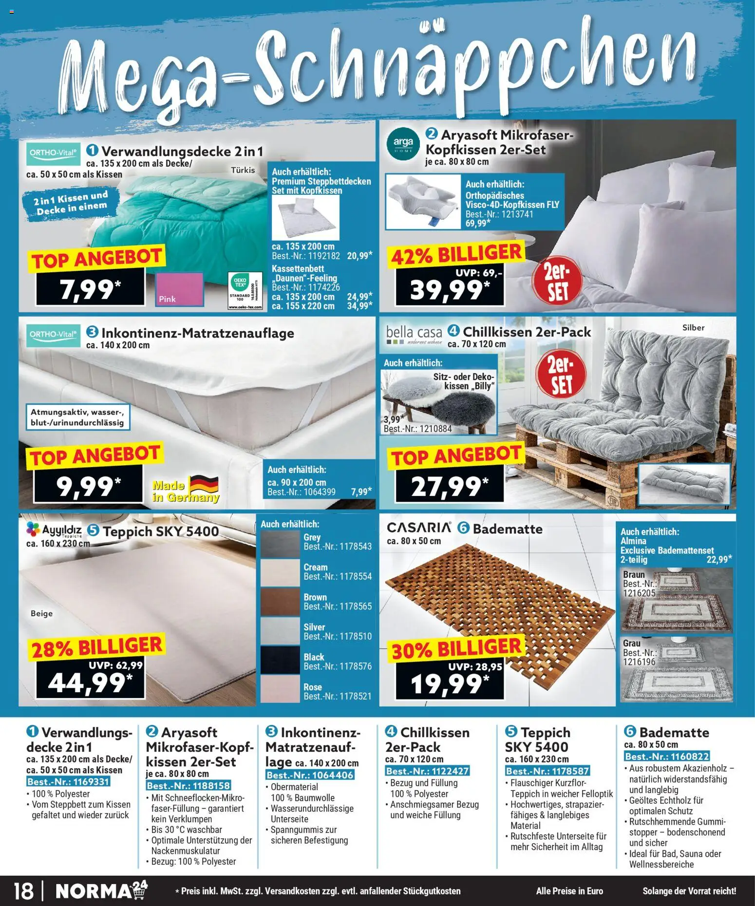 Norma Bestellmagazin Februar 2026 – gültig ab 01.02.2026 | Seite: 18 | Produkte: Kissen, Decke, Kopfkissen, Teppich