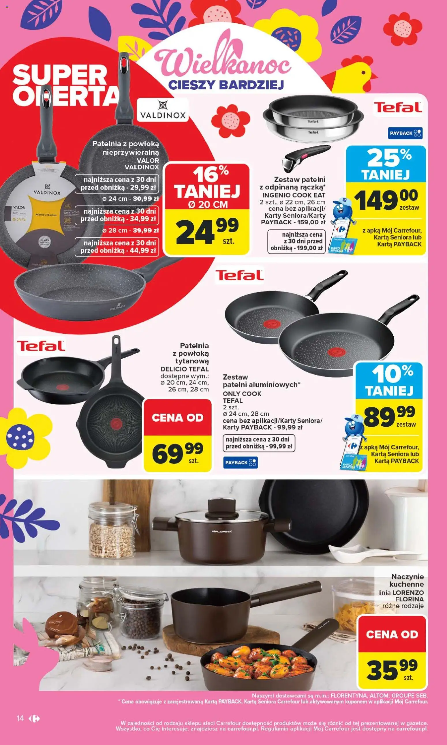 Carrefour gazetka - Łap Wielkanocne okazje od 16.03.2026 | Strona: 14 | Produkty: Karta, Patelnia, Tefal
