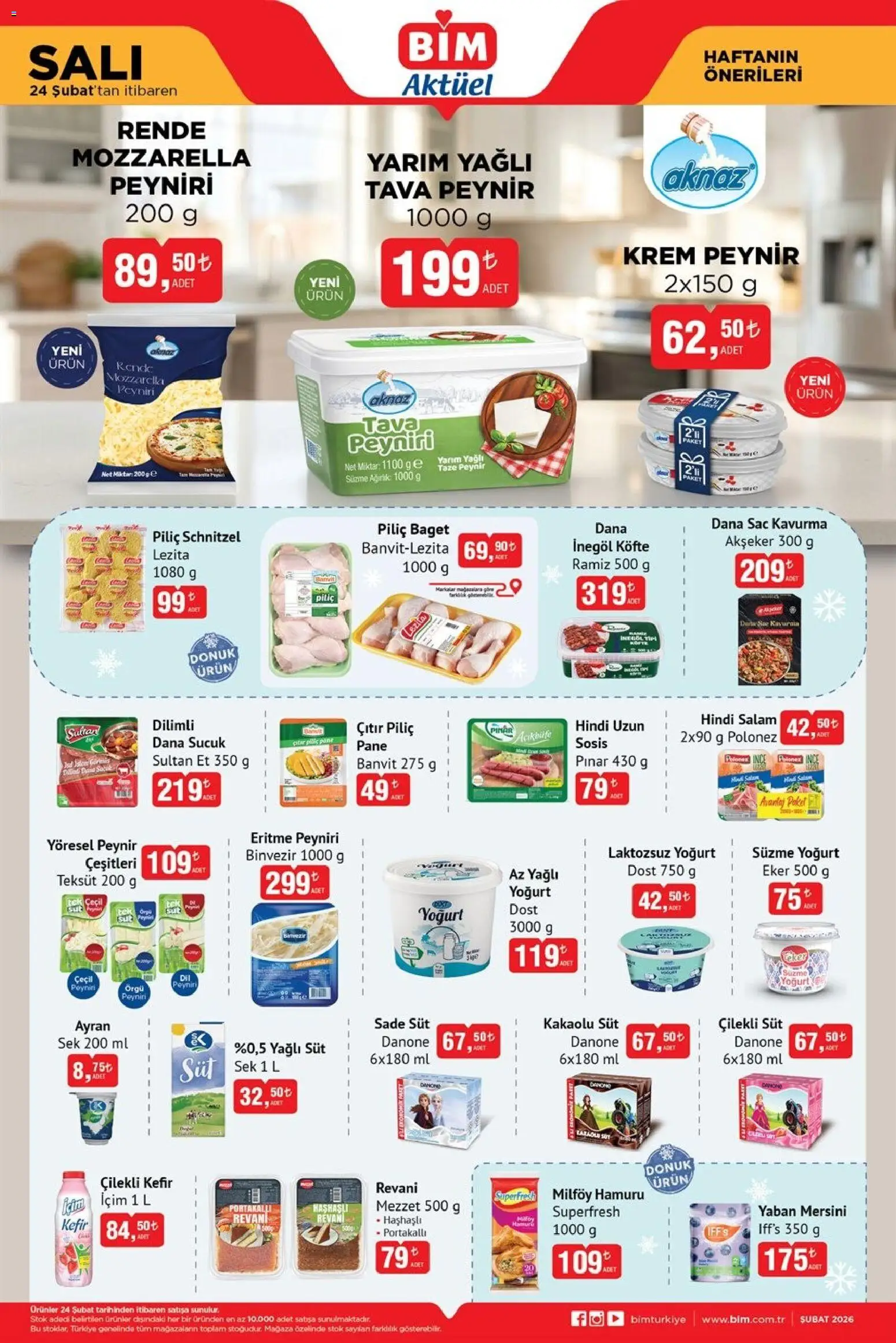 BİM Katalog - 24.02.2026 tarihinden itibaren geçerlidir | Sayfa: 1 | Ürünler: Kefir, Peynir, Sosis, Sucuk