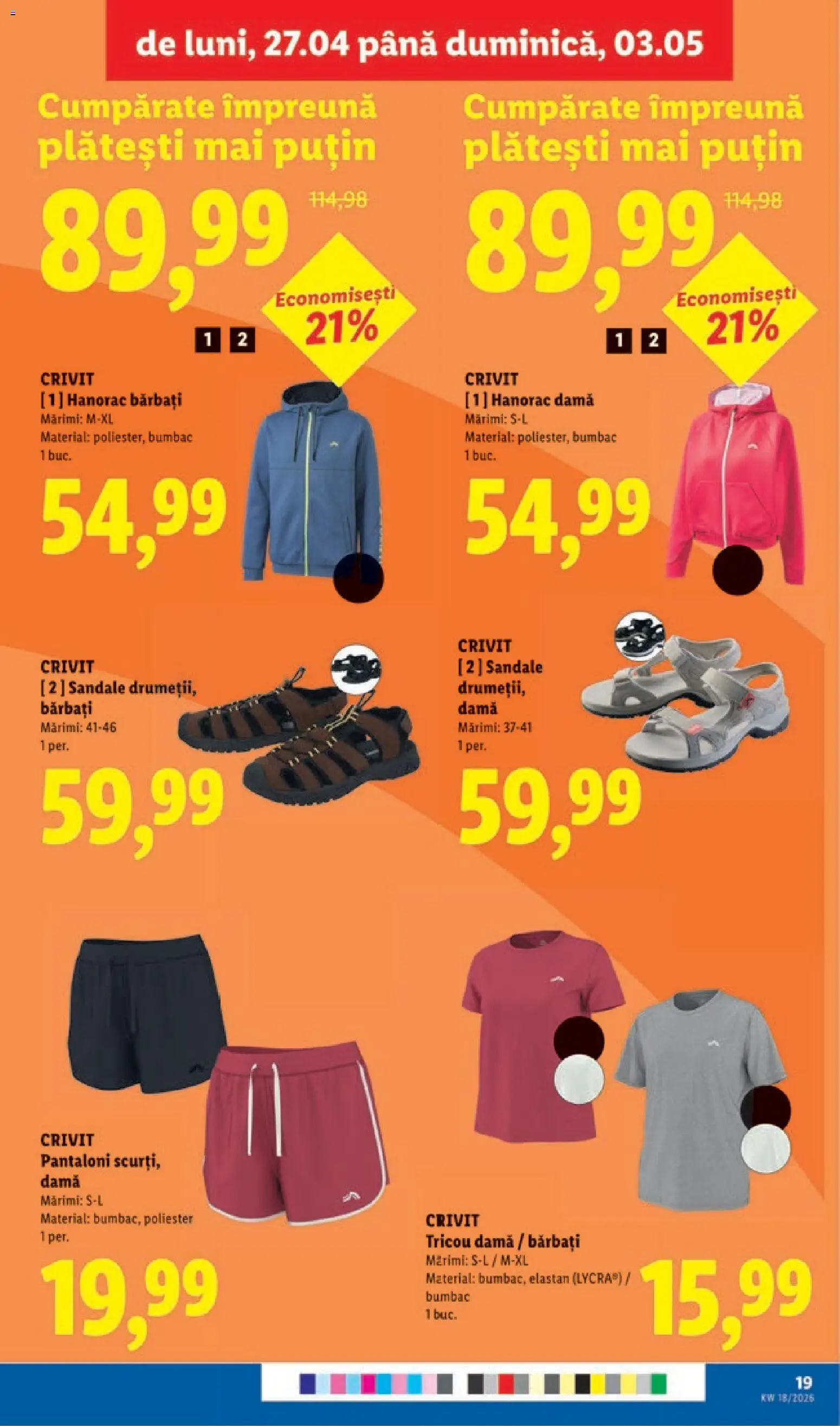 Noul catalog Lidl – valabil de la 27.04.2026 | Pagină: 19 | Produse: Tricou, Pantaloni, Keşe, Sandale