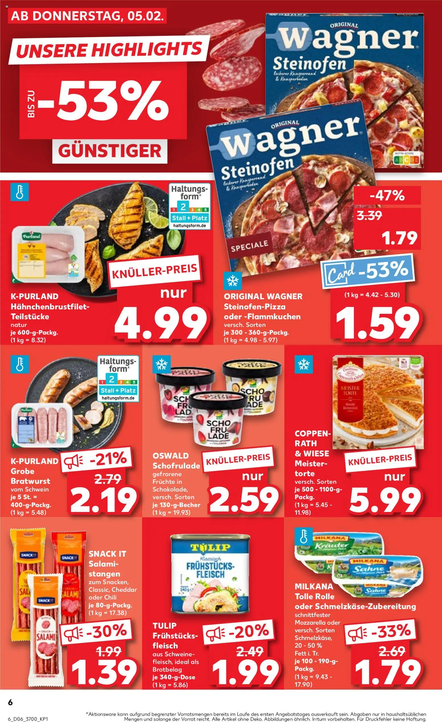 Kaufland prospekt Rostock	 – gültig ab 05.02.2026 | Seite: 6 | Produkte: Milkana, Mozzarella, Pizza, Fleisch