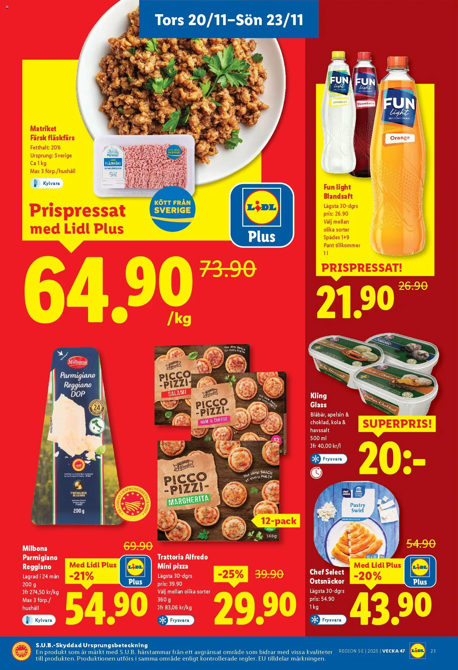 Lidl reklamblad aktuell från 17.11.2025 | Sida: 25 | Produkter: Salami, Pizza, Apelsin, Glass