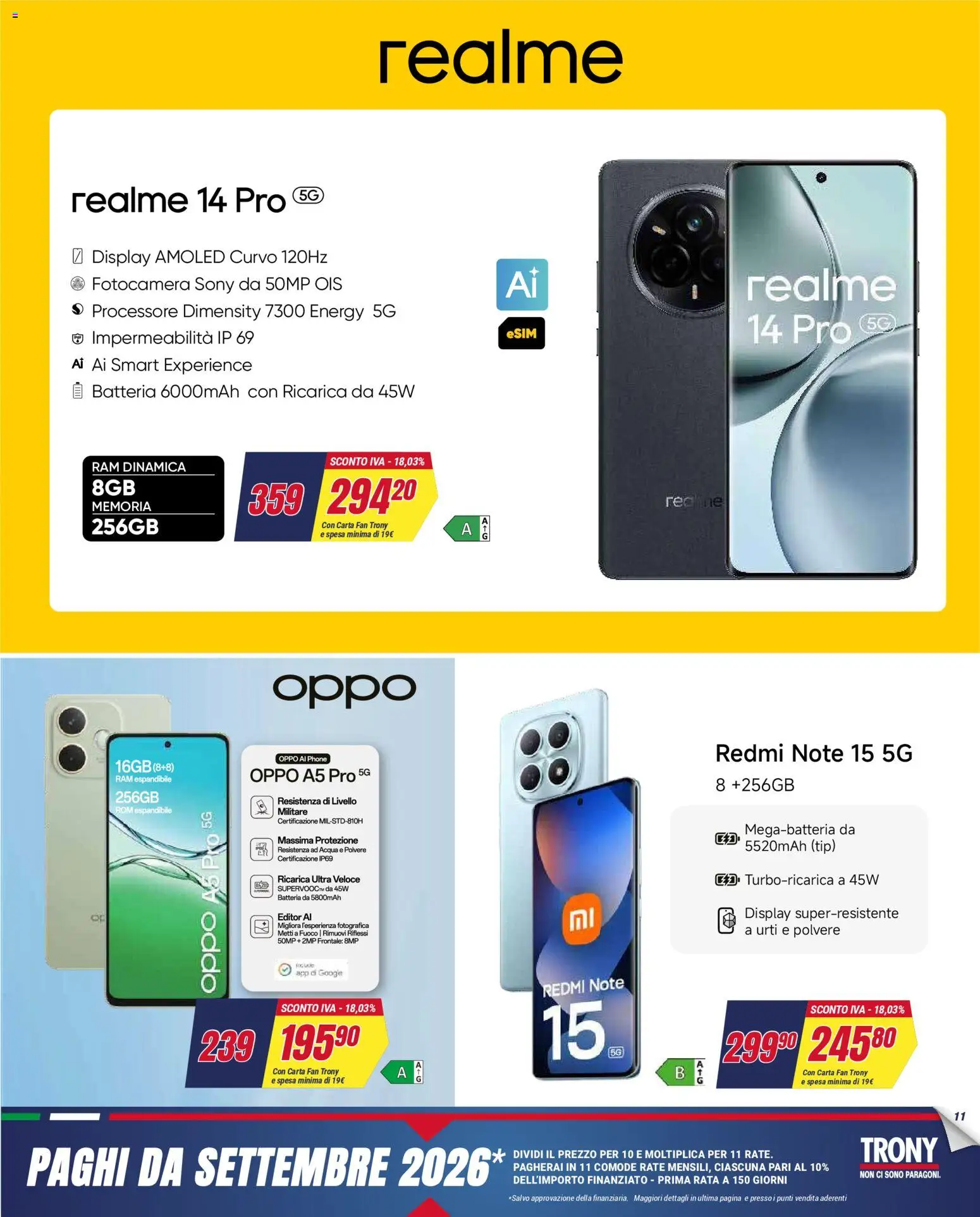 Volantino Trony del 02.04.2026 | Pagina: 11 | Prodotti: Acqua, Fotocamera, Fan, Batteria