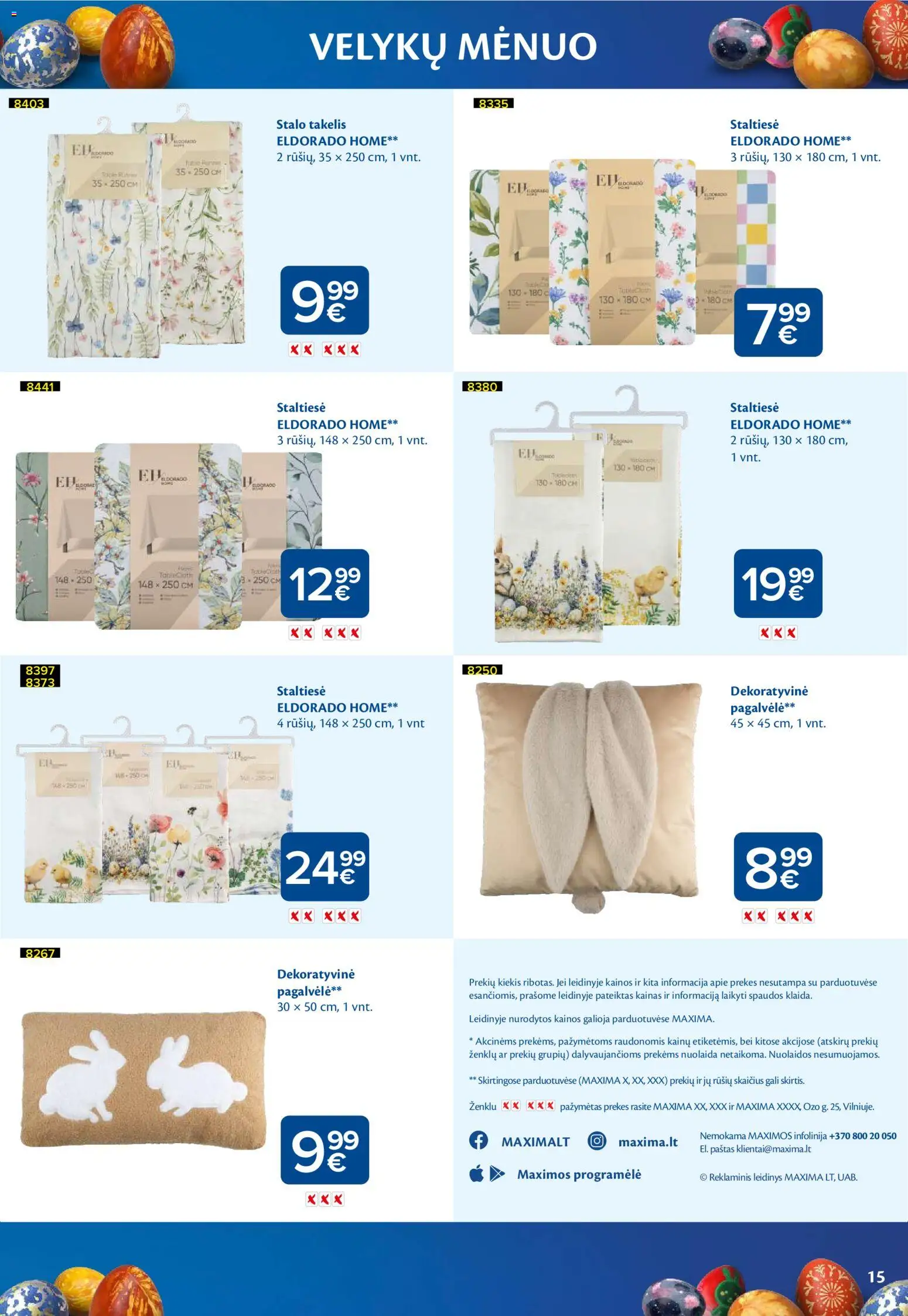 MAXIMA akcijos nuo 03.03.2026 | Puslapis: 15 | Prekių: Pagalvėlė, Staltiesė