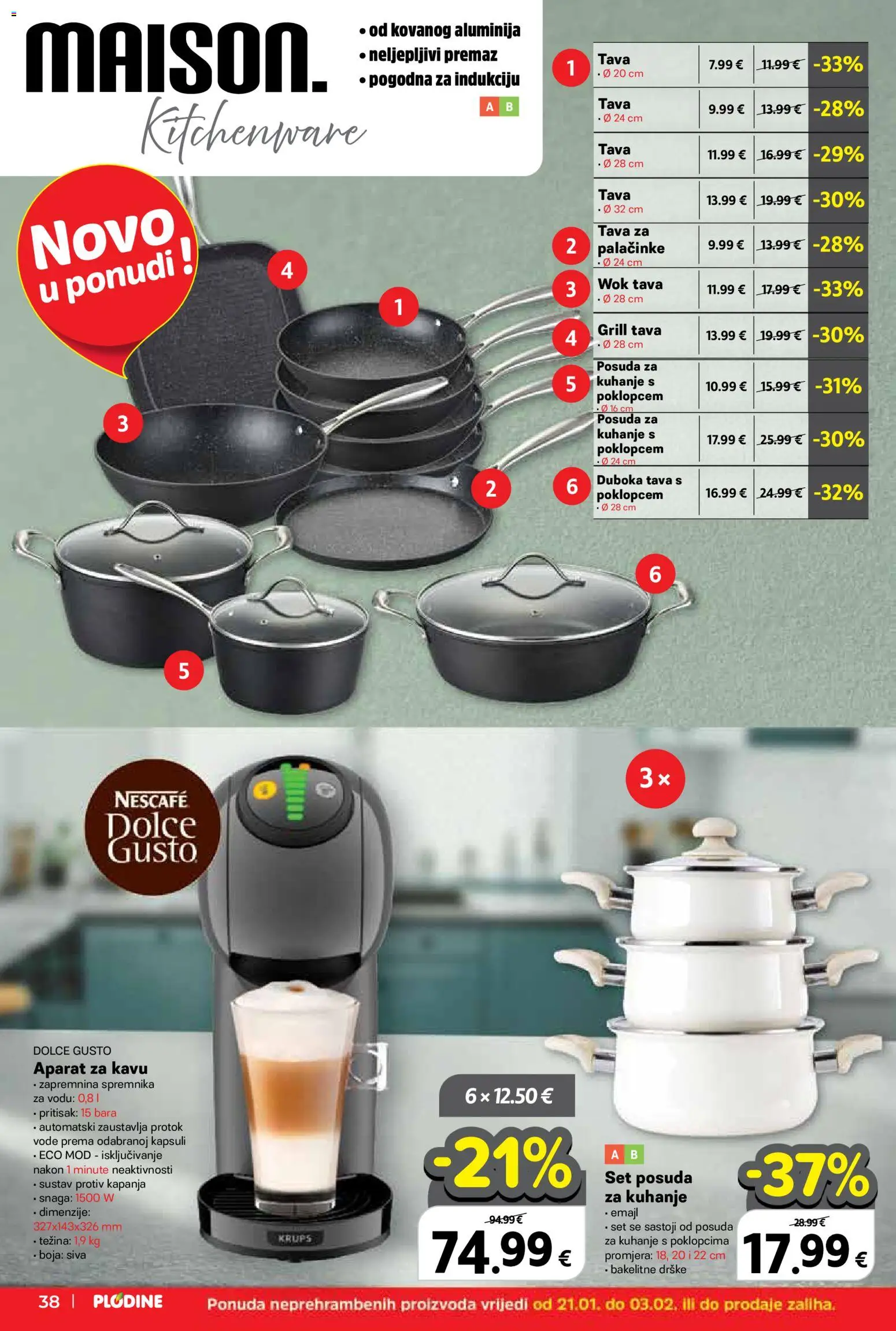 Plodine katalog | vrijedi od 21.01.2026 | Stranica: 38 | Proizvodi: Aparat za kavu, Dolce Gusto, Grill tava, Tava