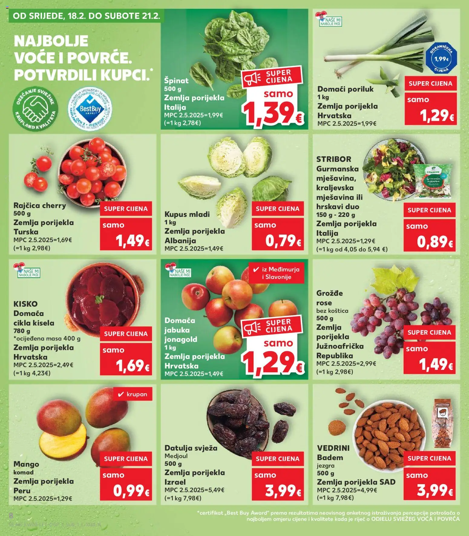 Kaufland katalog | vrijedi od 18.02.2026 | Stranica: 8 | Proizvodi: Mango, Badem, Grožđe, Jabuka