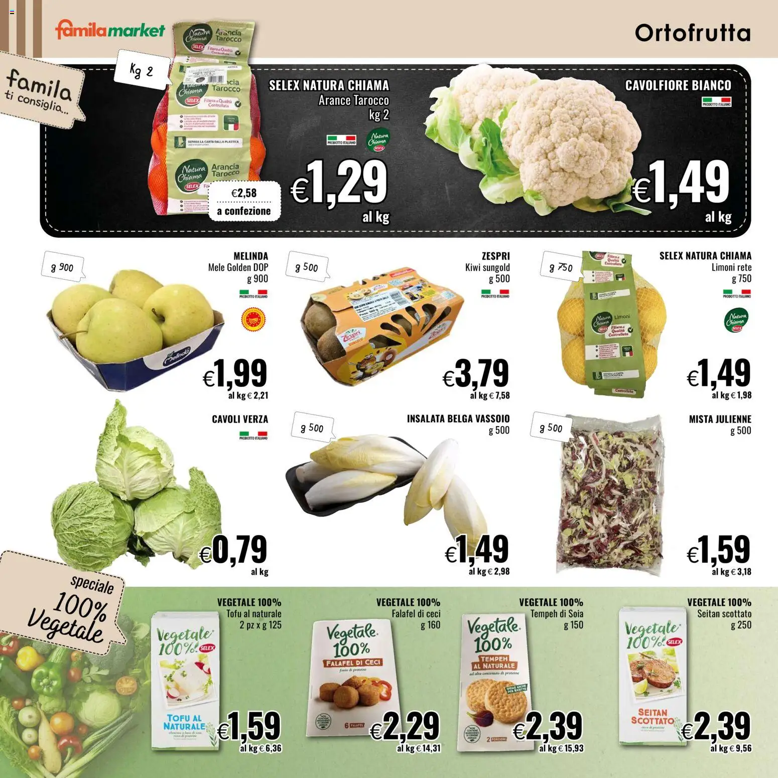 Volantino Famila del 08.01.2026 | Pagina: 2 | Prodotti: Arance, Ceci, Falafel, Cavolfiore
