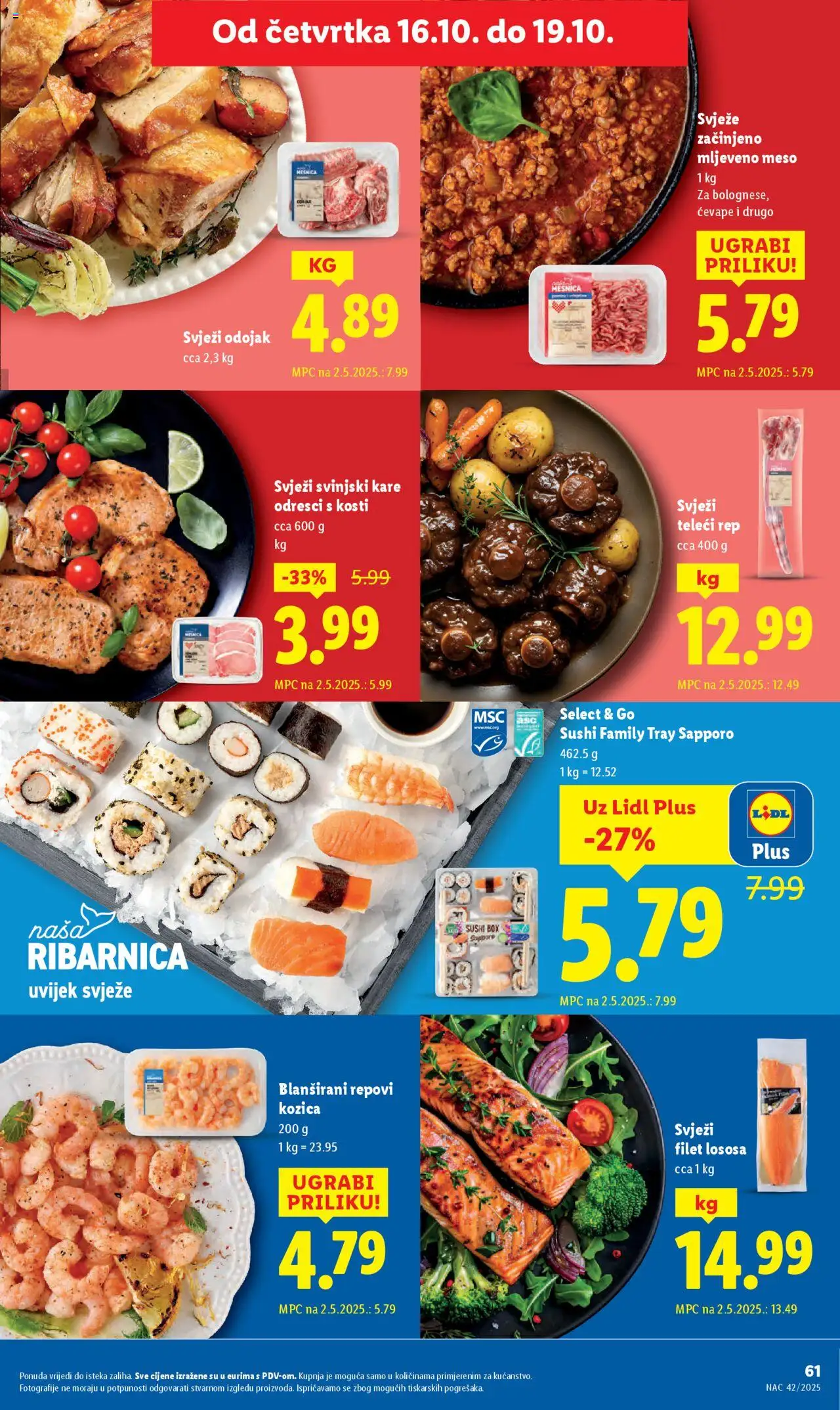 Lidl katalog | vrijedi od 13.10.2025 | Stranica: 61 | Proizvodi: Odojak, Svinjski kare, Meso, Sushi
