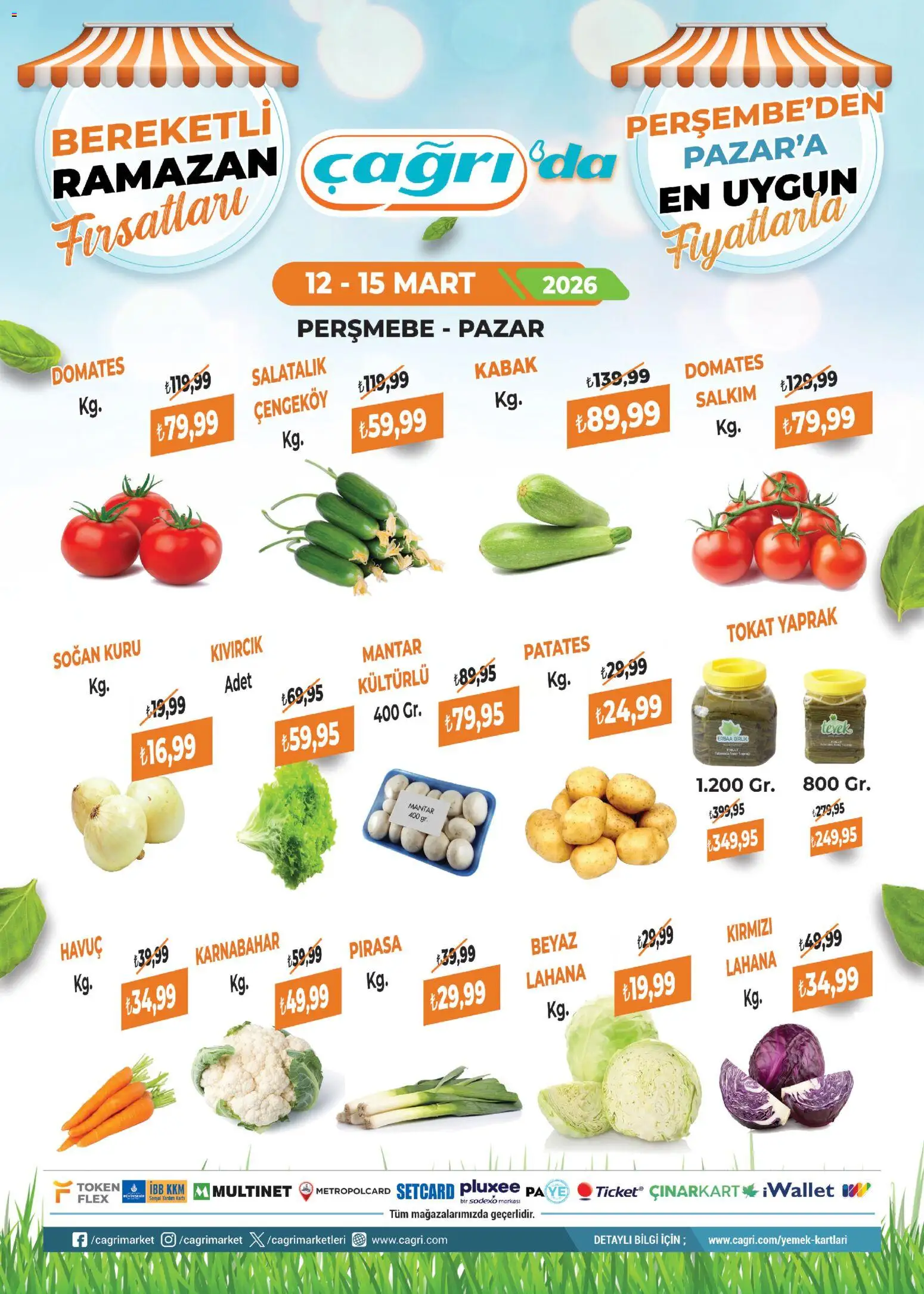 Çağrı Market - Manav Katalog - 12.03.2026 tarihinden itibaren geçerlidir | Sayfa: 2 | Ürünler: Kabak, Domates, Patates, Mantar