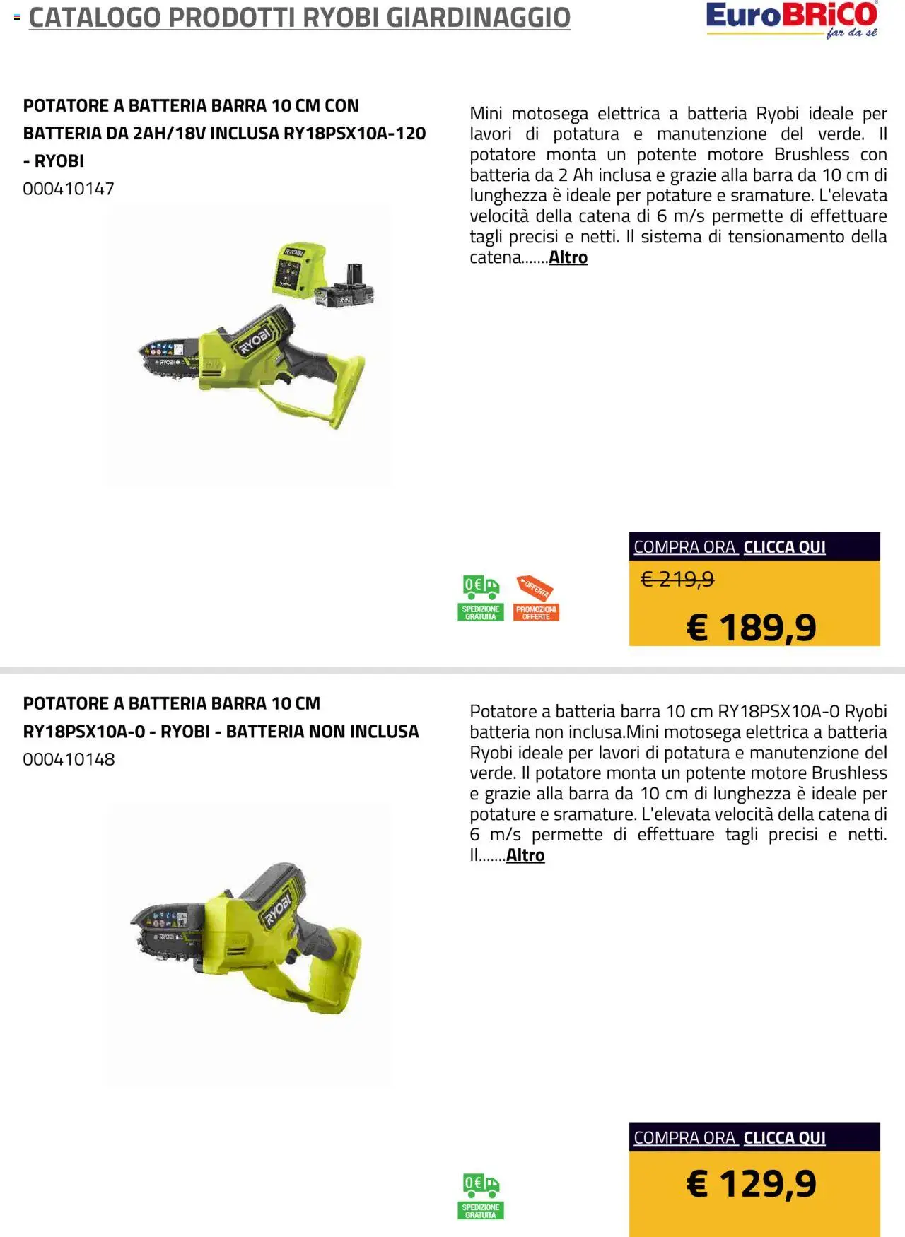 Volantino Eurobrico del 23.07.2025 | Pagina: 54 | Prodotti: Motosega, Batteria