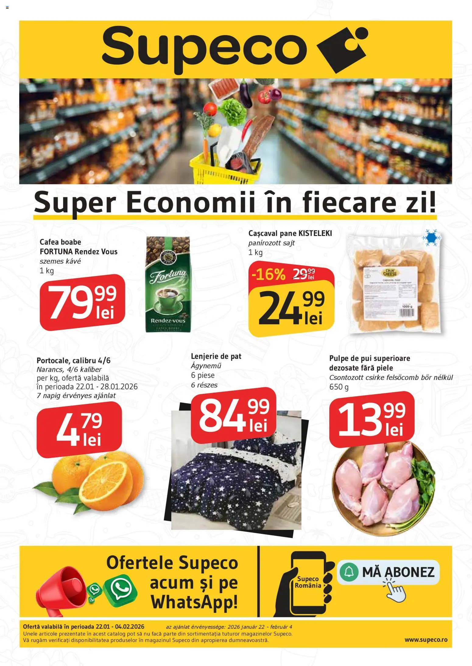 Noul catalog Supeco – valabil de la 22.01.2026 | Pagină: 1 | Produse: Pat, Lenjerie de pat, Hacıyatmaz Kedi Oyuncağı, Cașcaval