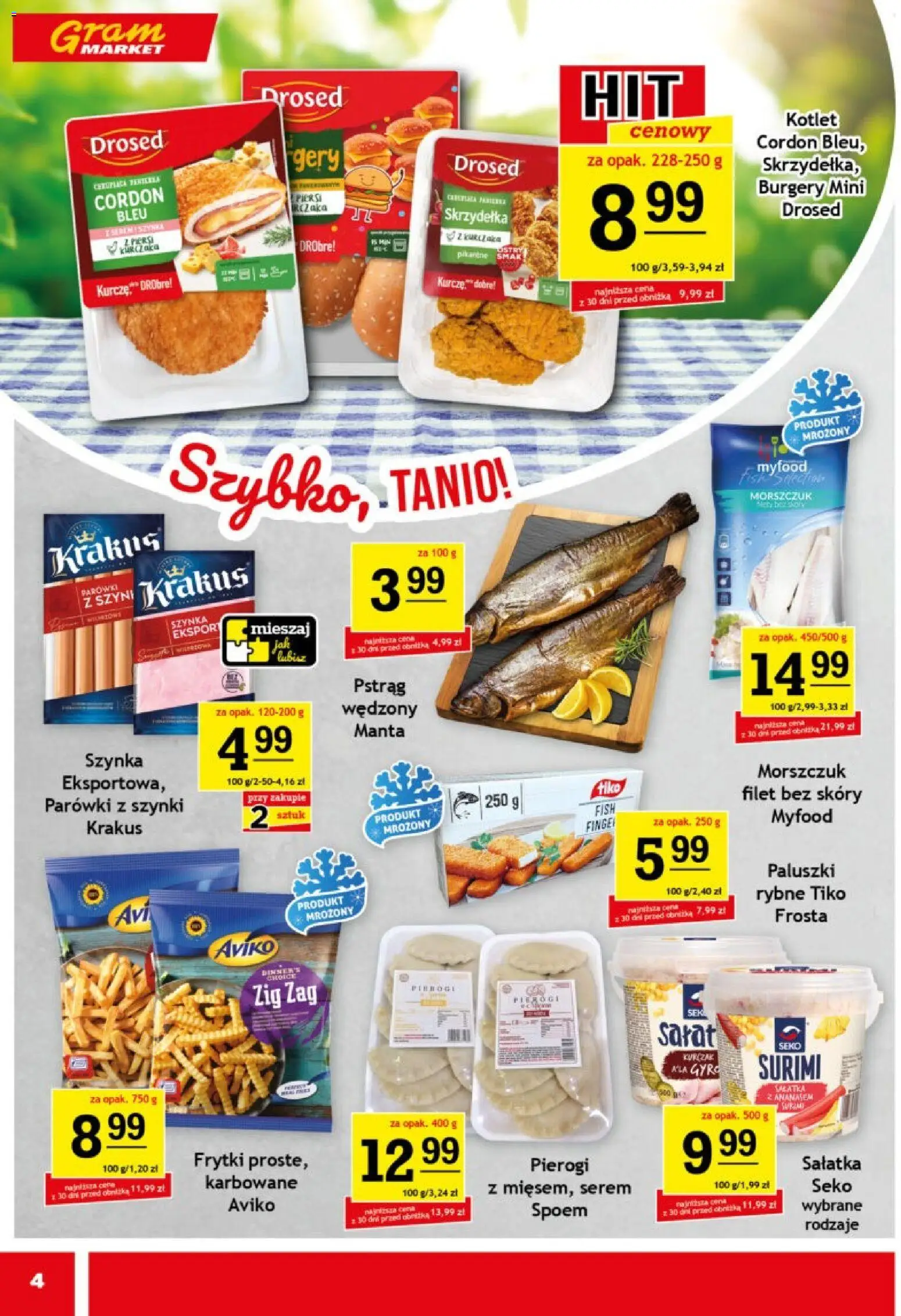 Gram Market gazetka od 11.03.2026 | Strona: 4 | Produkty: Kurczak, Parówki z szynki, Morszczuk, Sałatka