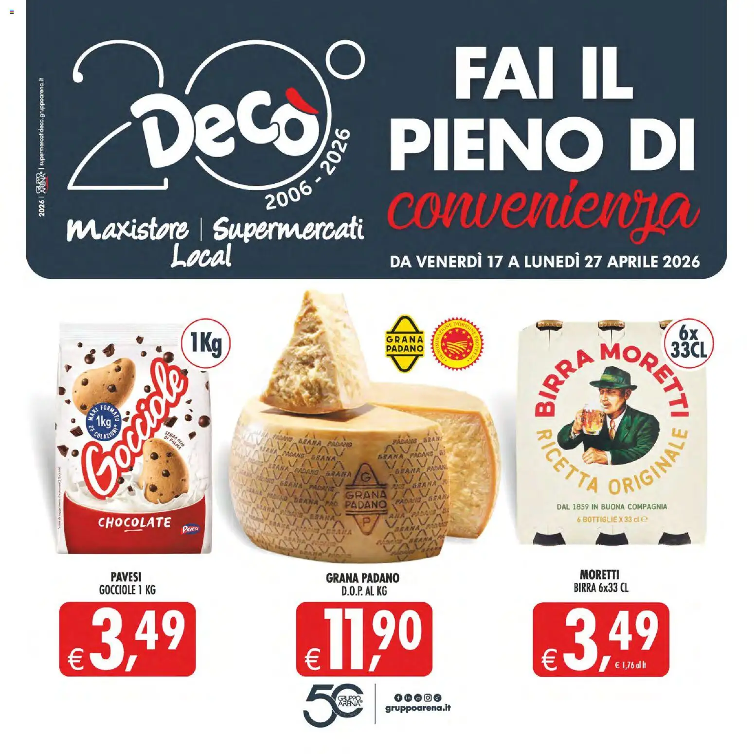 Volantino Decò del 17.04.2026 | Pagina: 1 | Prodotti: Birra, Olio, Grana Padano