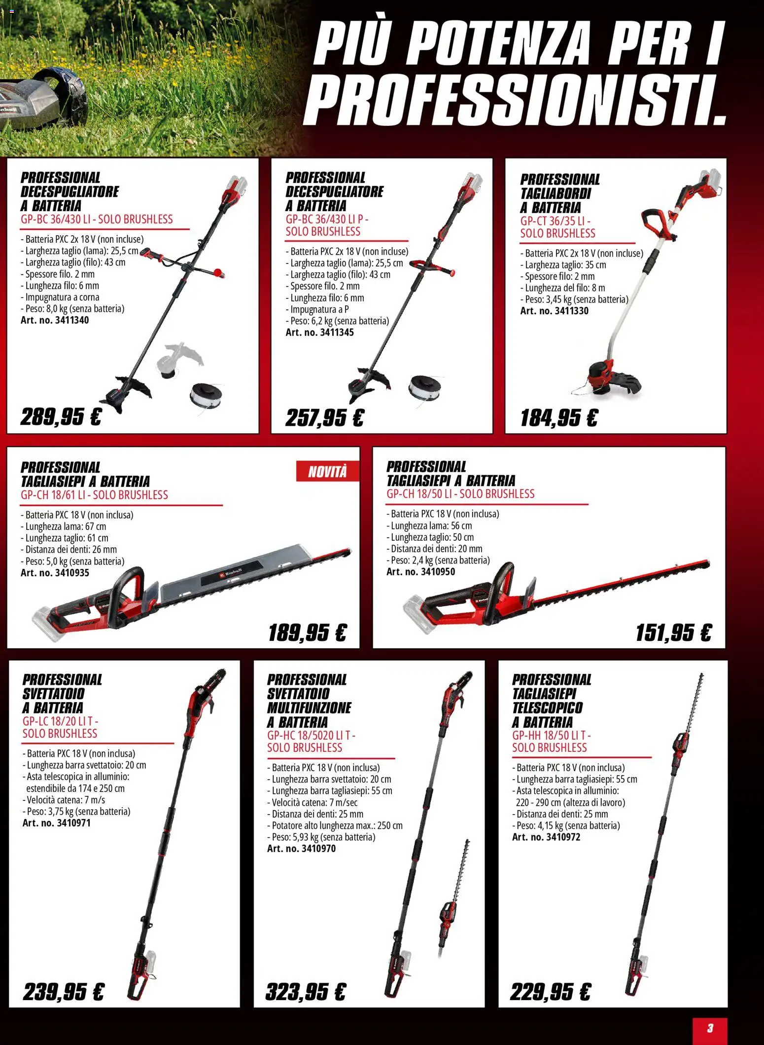 Volantino Einhell del 02.02.2026 | Pagina: 3 | Prodotti: Tagliasiepi, Decespugliatore, Alluminio, Batteria