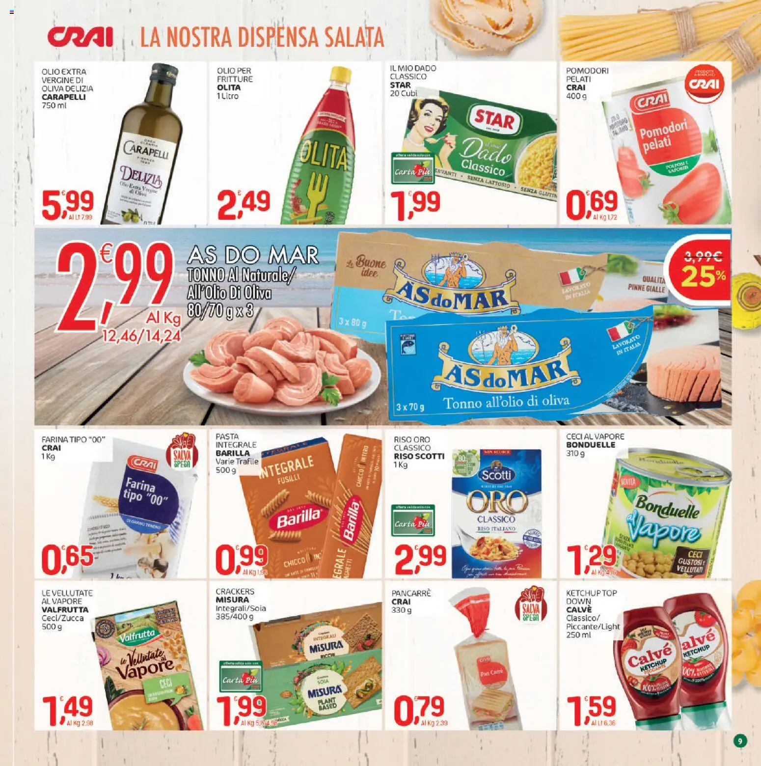 Volantino CRAI del 02.01.2026 | Pagina: 9 | Prodotti: Ceci, Farina, Crackers, Fusilli