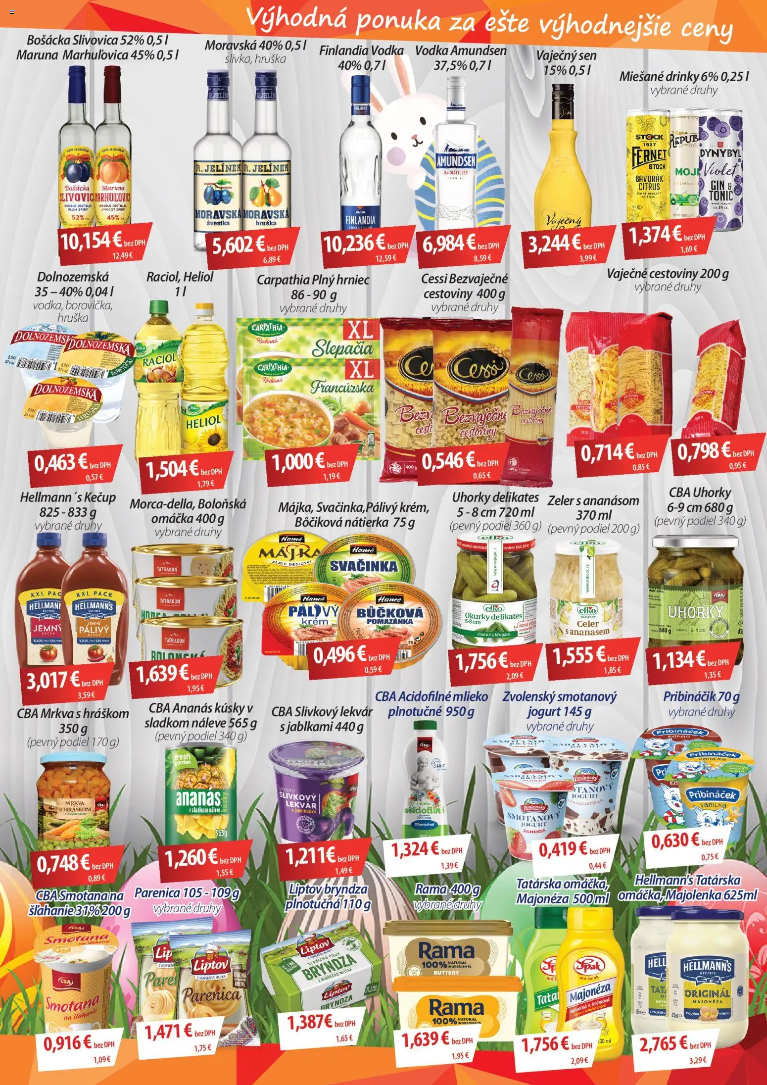 Nové CBA Verex akcie – leták je platný od 01.04.2026 | Strana: 3 | Produkty: Pribináčik, Slivovica, Gin, Krém