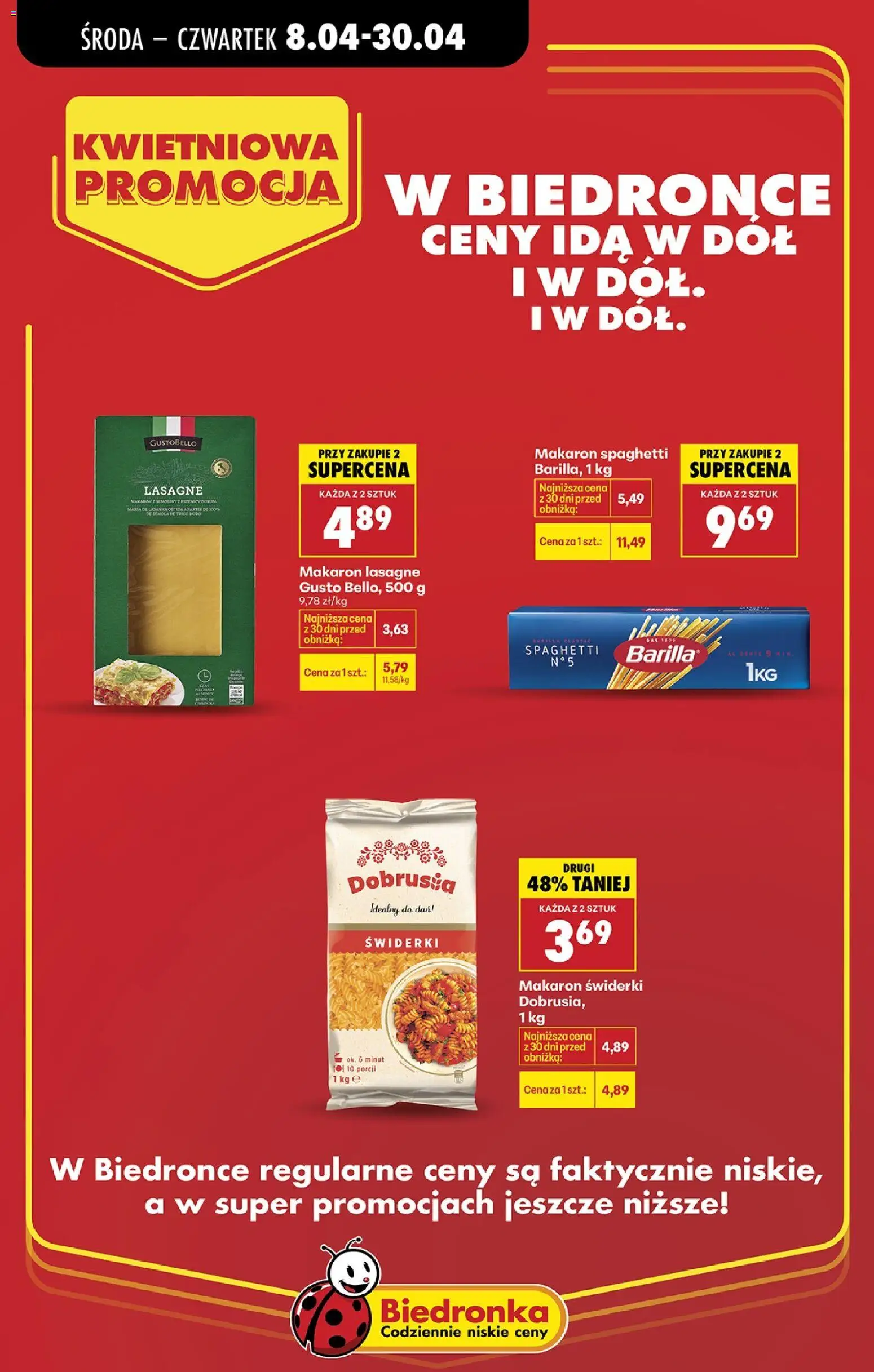 Biedronka gazetka - Kwietniowa promocja od 08.04.2026 | Strona: 15 | Produkty: Makaron z semoliny, Makaron spaghetti, Lasagne, Makaron