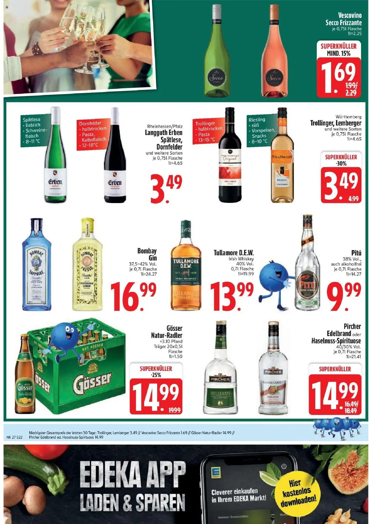 Edeka prospekt Murnau	 - gültig ab dem 29.06.2025 | Seite: 22 | Produkte: Pasta, Gin, Fleisch, Whiskey