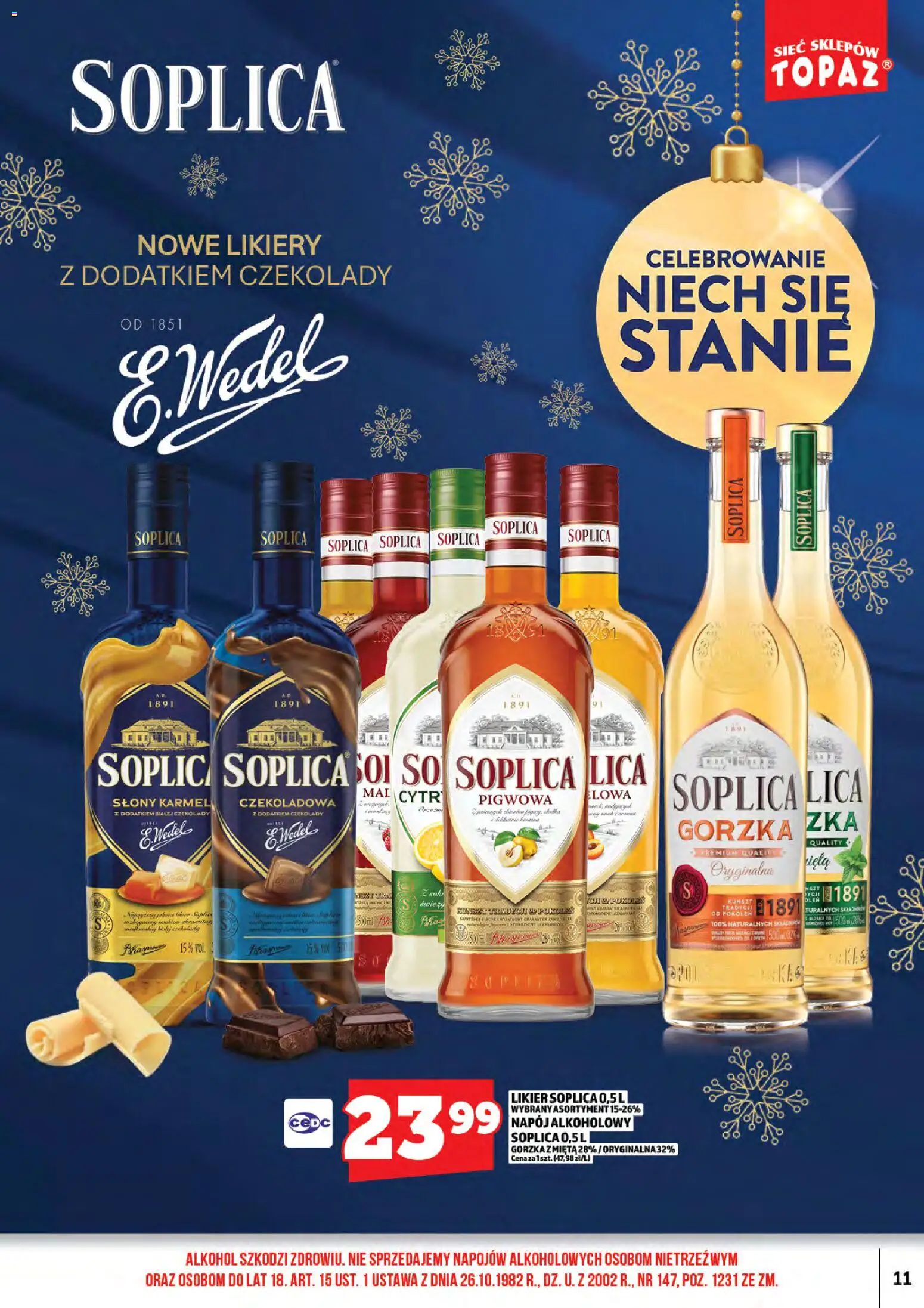 Topaz Gazetka alkoholowa od 15.12.2025 | Strona: 13 | Produkty: Czekolady, Czekoladowa, Alkohol