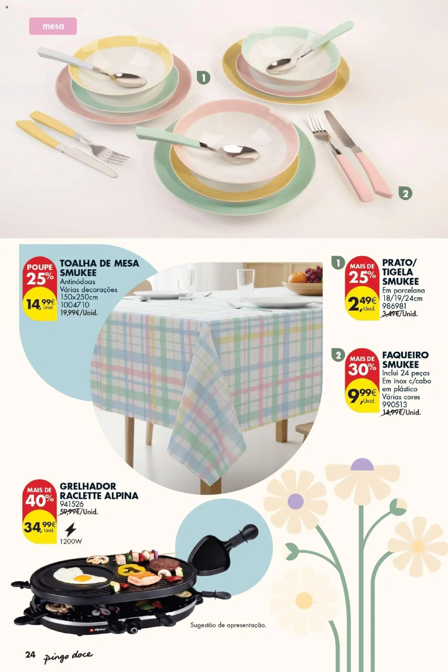 Pingo Doce - Bazar Primavera │ válido de 07.04.2026 | Página: 24 | Produtos: Tigela, Mesa, Toalha de mesa