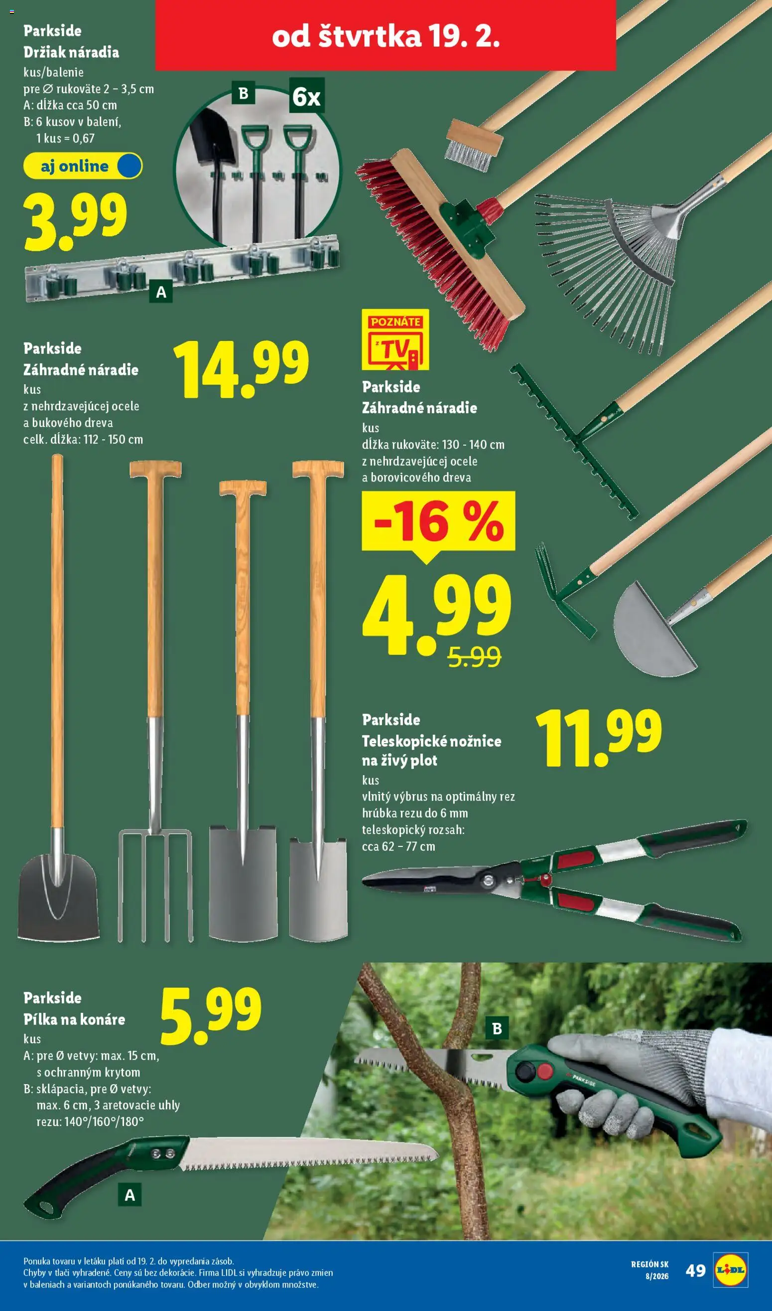 Nové Lidl akcie – leták je platný od 19.02.2026 | Strana: 33 | Produkty: Nožnice na živý plot, Náradie, Parkside