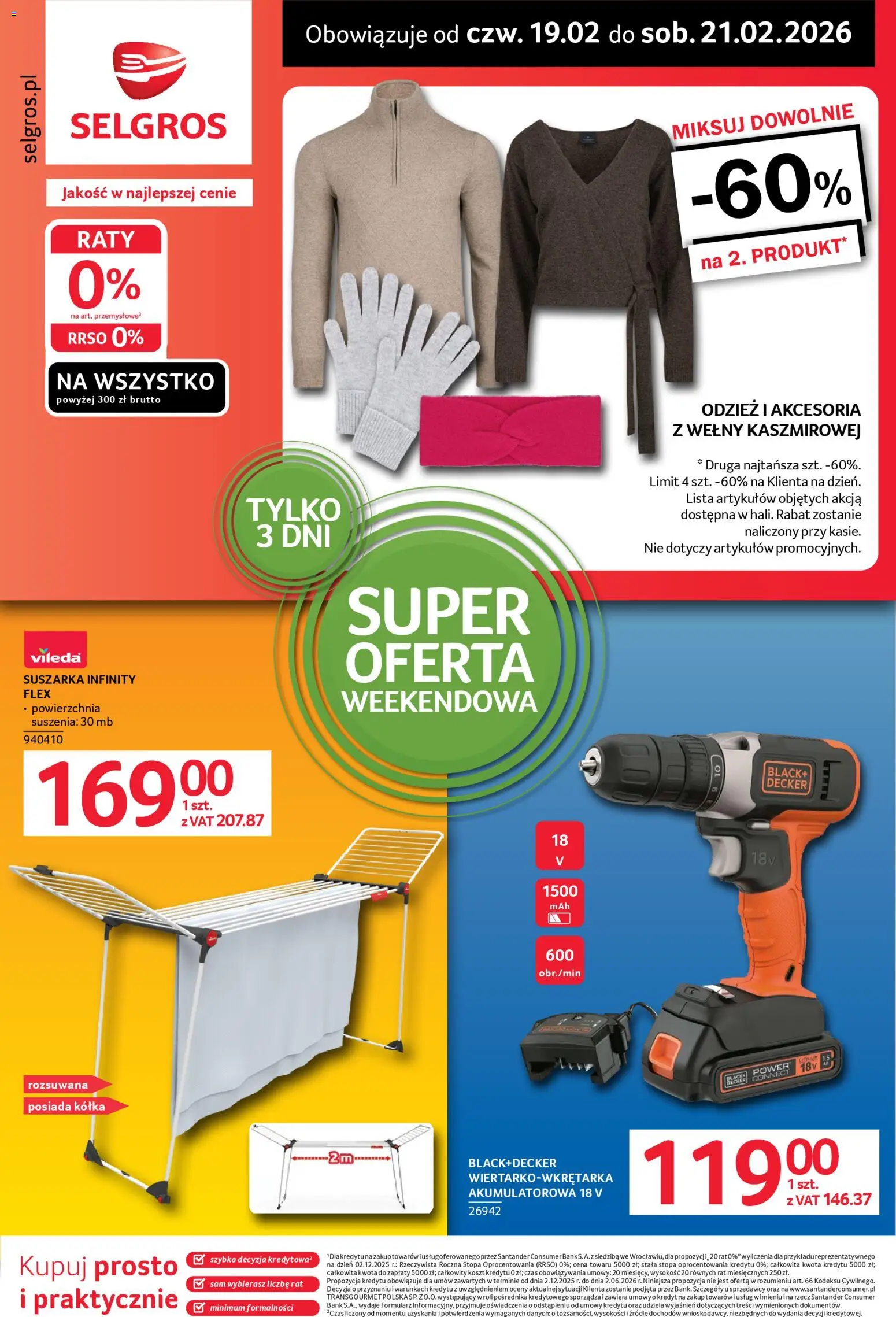 Selgros cash&carry Gazetka - Oferta weekendowa od 19.02.2026 | Strona: 1 | Produkty: Suszarka, Vileda