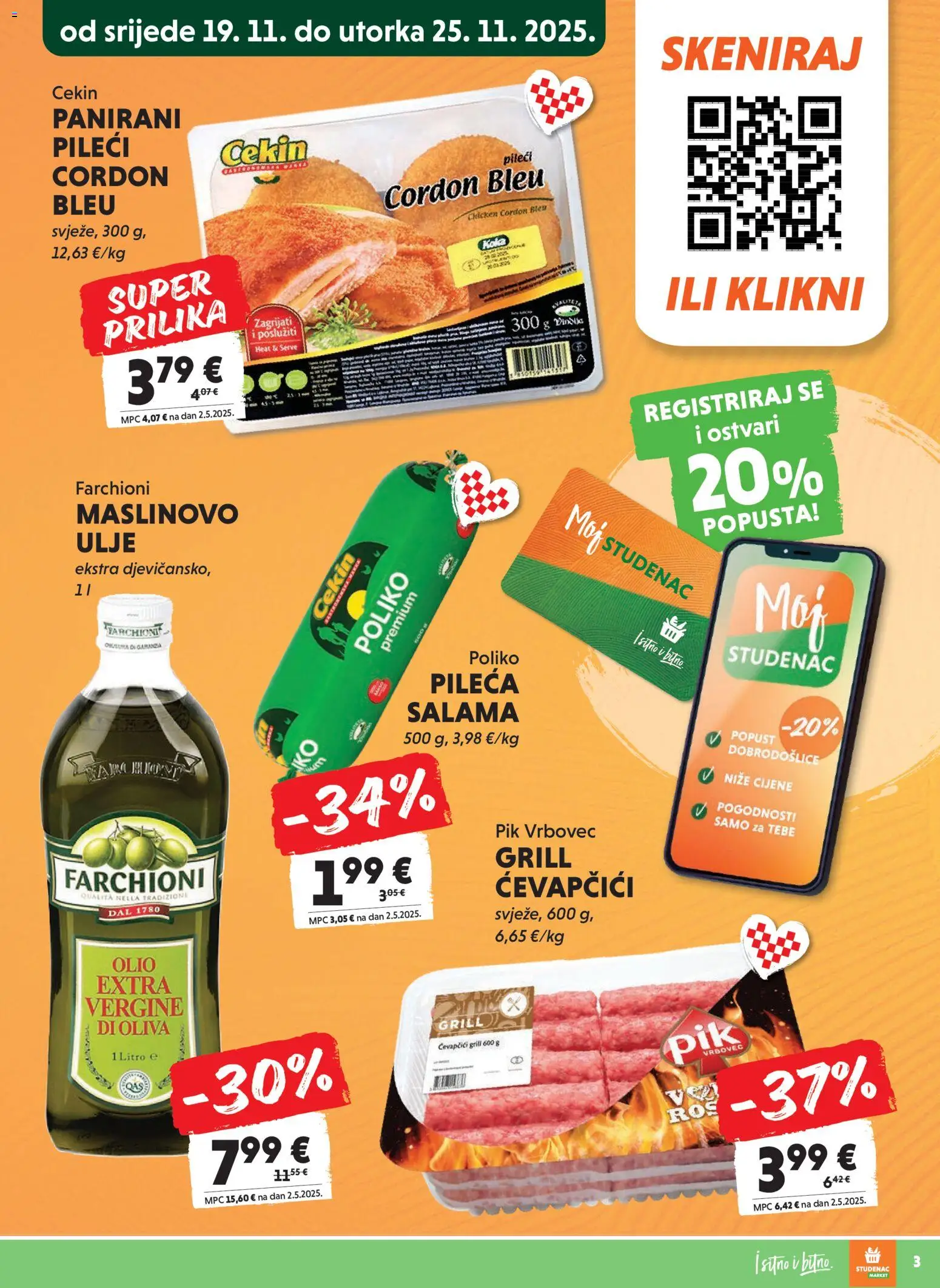 Studenac katalog | vrijedi od 19.11.2025 | Stranica: 3 | Proizvodi: Ulje, Salama, Pik Vrbovec, Ćevapčići