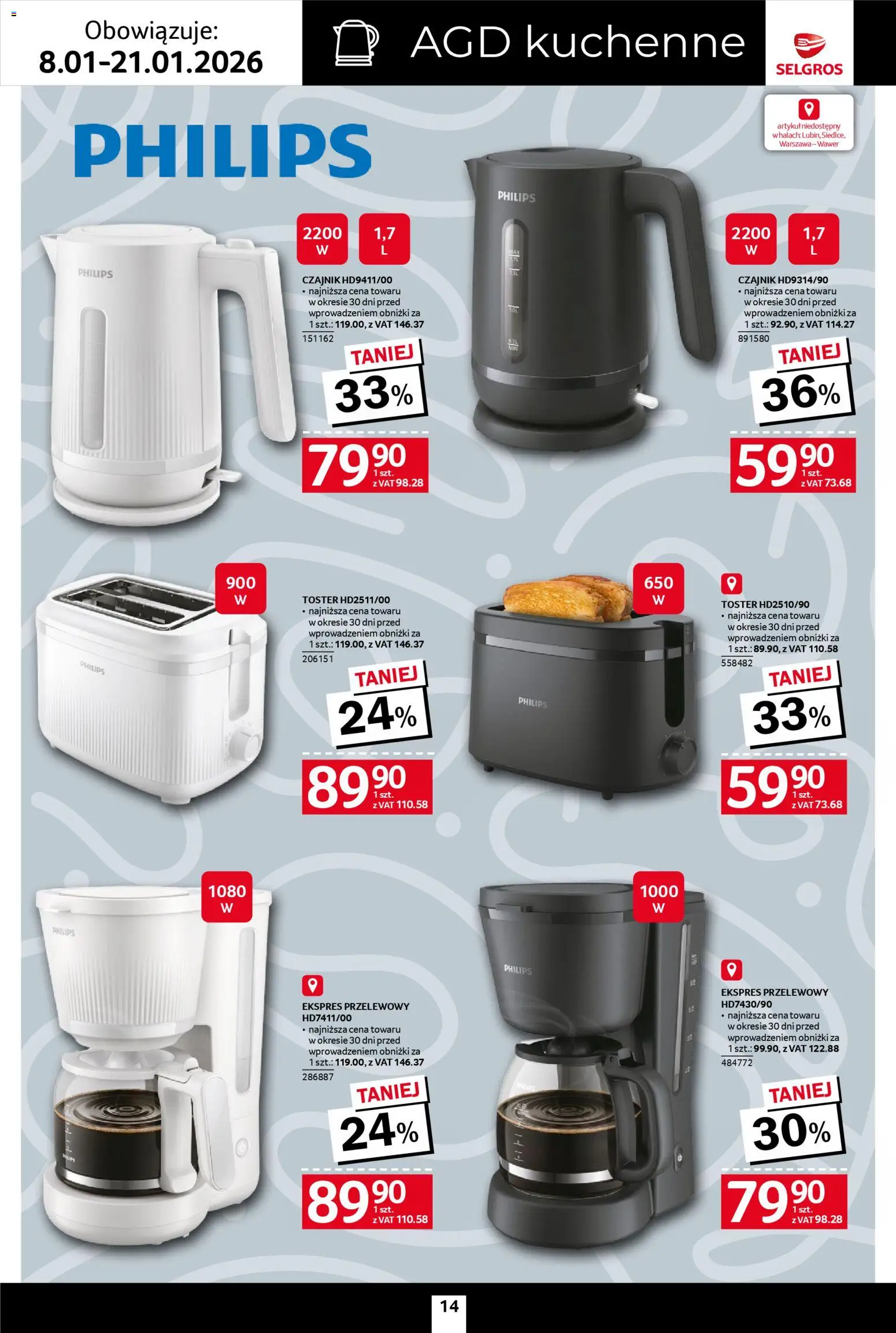 Selgros cash&carry Gazetka - Home&Deco od 08.01.2026 | Strona: 14 | Produkty: Czajnik, Toster