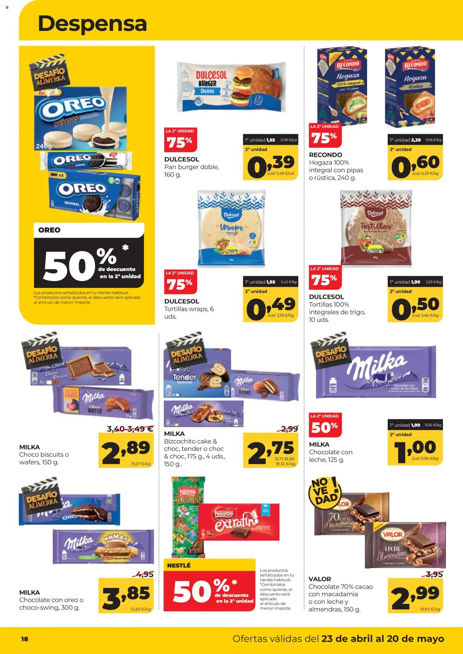 Alimerka folleto Castilla y León │ válido desde el 23.04.2026 | Página: 20 | Productos: Leche, Pan, Chocolate, Φρυγανιές σικάλεως