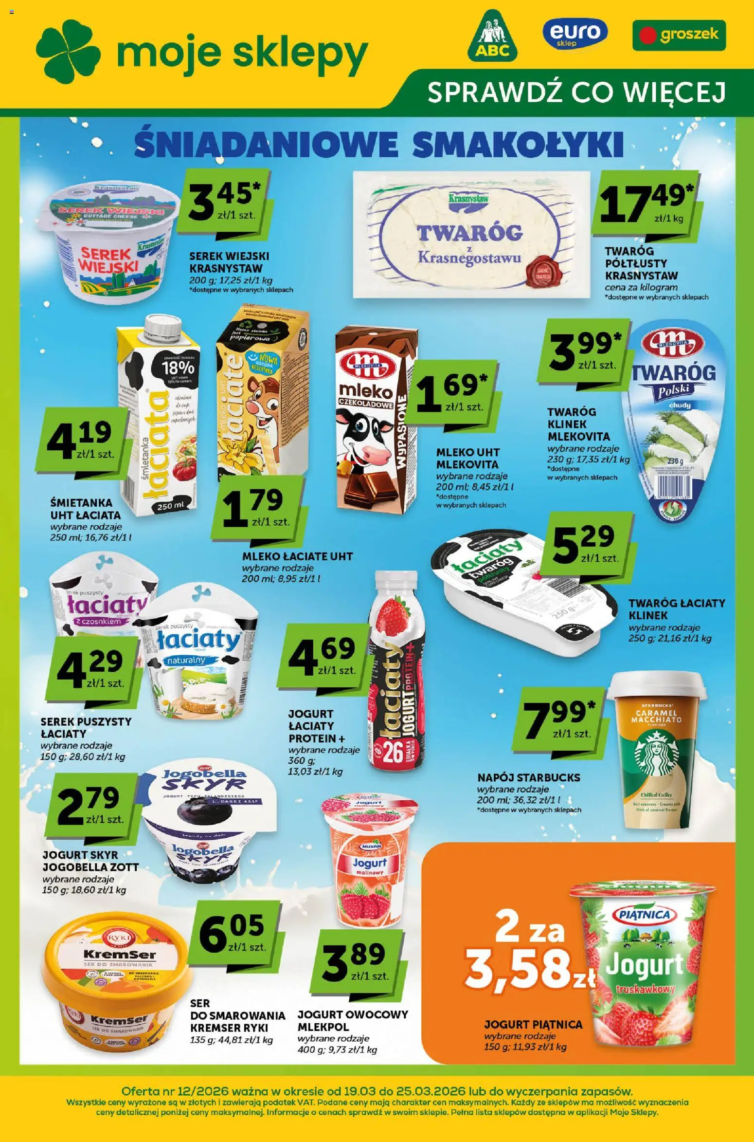 Euro Sklep gazetka - Sprawdź, co więcej od 19.03.2026 | Strona: 1 | Produkty: Groszek, Serek wiejski, Mleko, Ser