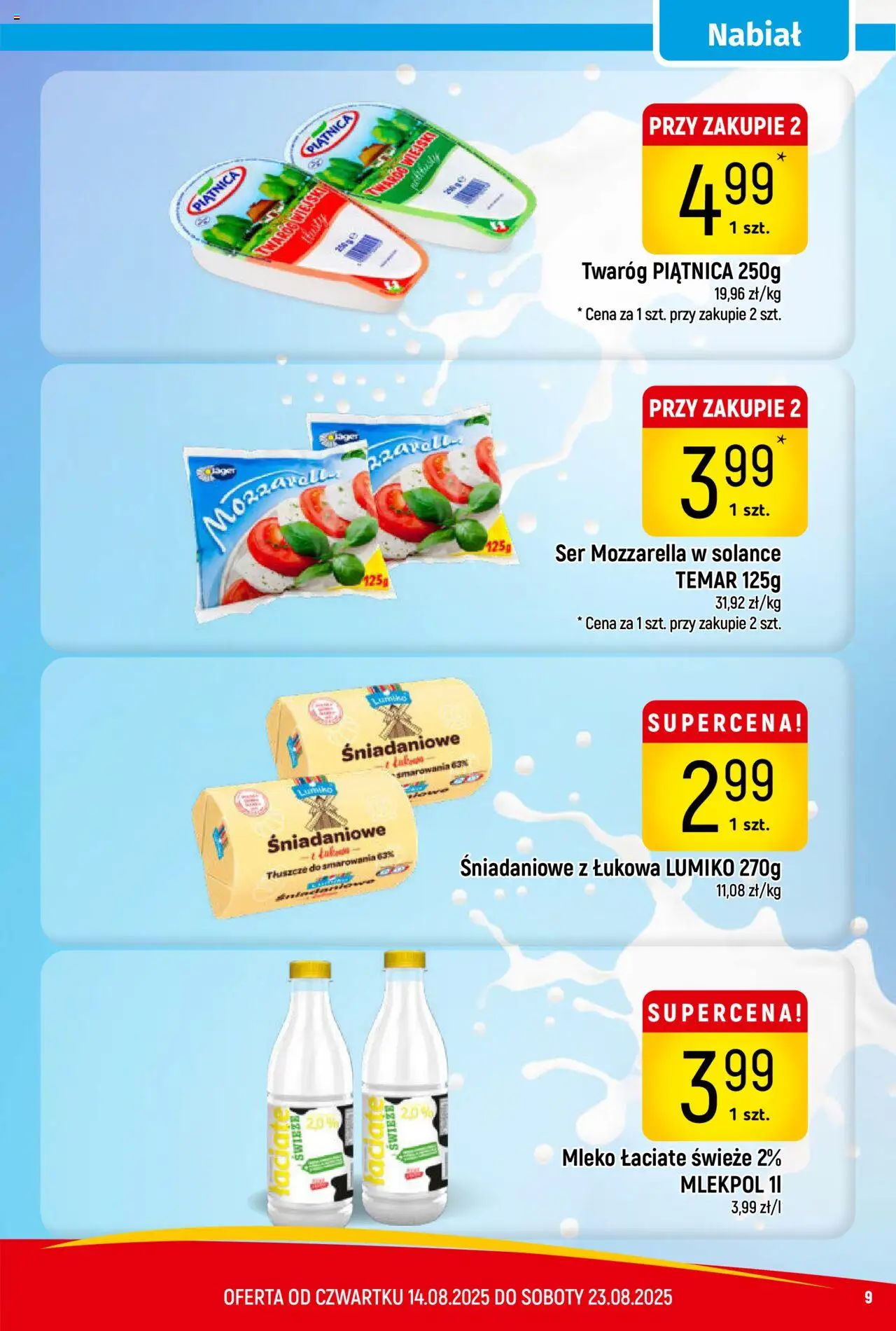 Piotruś Pan Gazetka od 14.08.2025 | Strona: 9 | Produkty: Mleko, Ser, Mozzarella, Twaróg