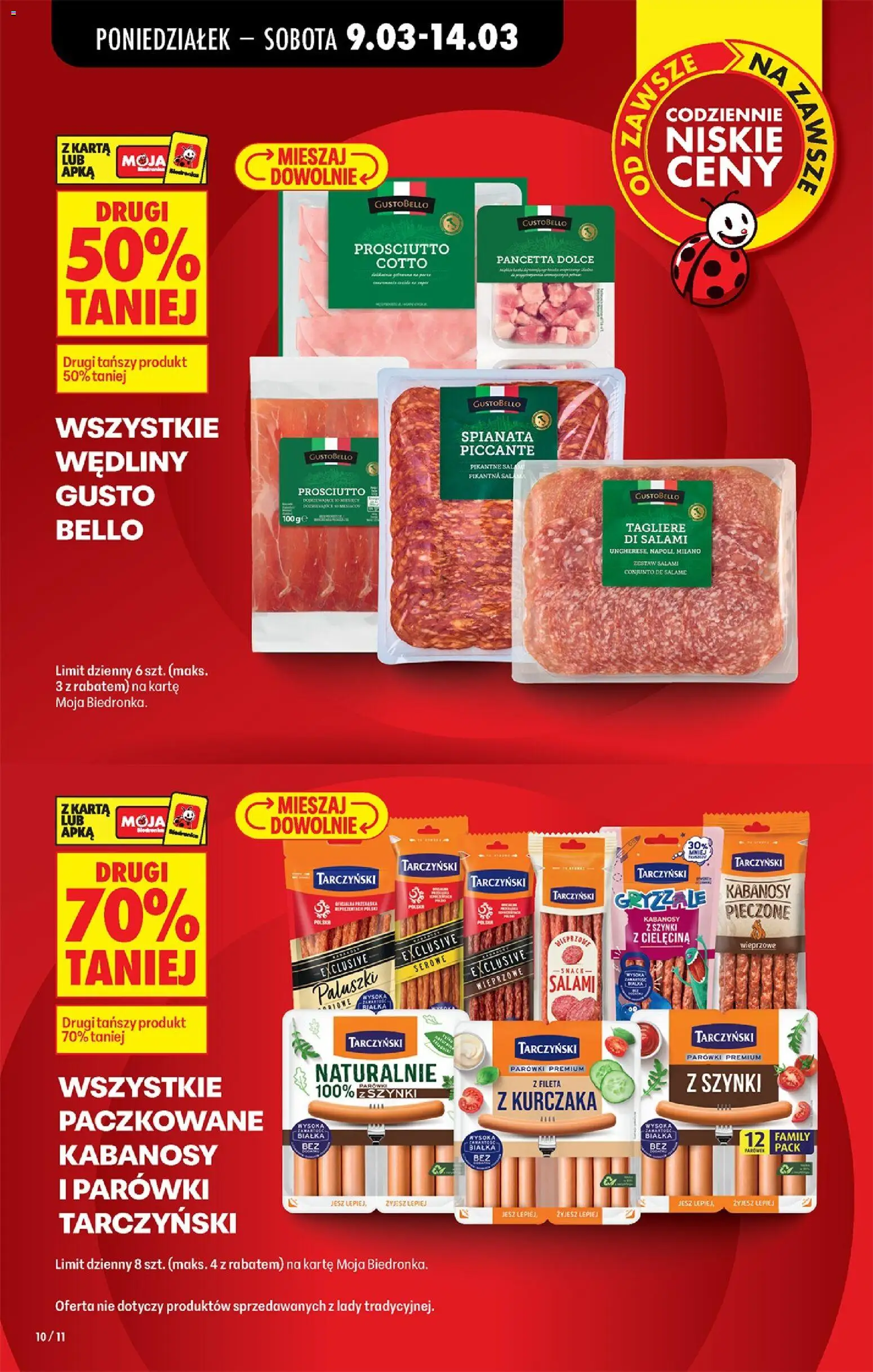 Biedronka gazetka od poniedziałku od 09.03.2026 | Strona: 12 | Produkty: Karta, Kabanosy, Parówki, Salami