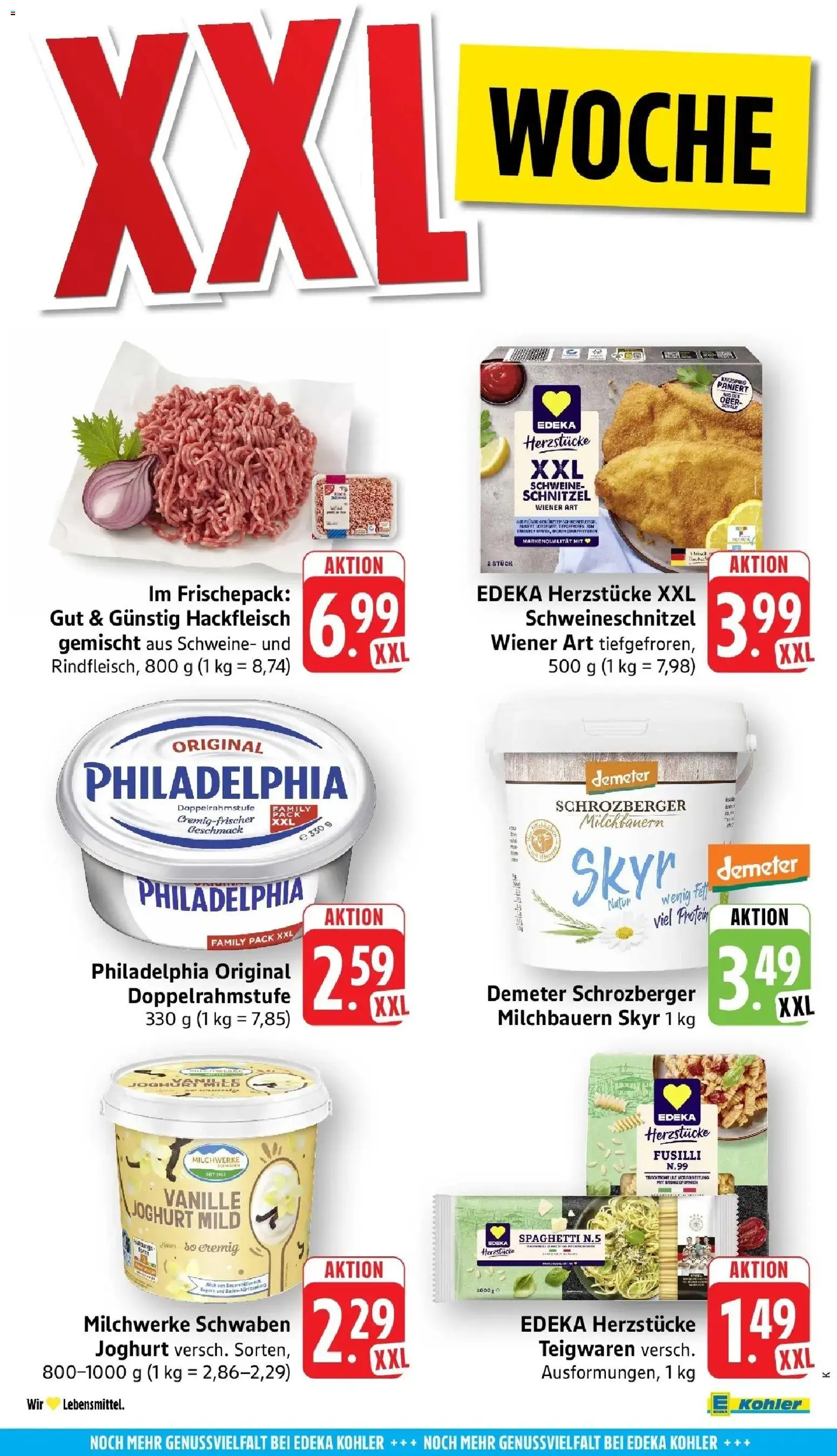 E center Prospekt Hohberg-Niederschopfheim	 – gültig ab 05.04.2026 | Seite: 49 | Produkte: Philadelphia, Schnitzel, Skyr, Fleisch