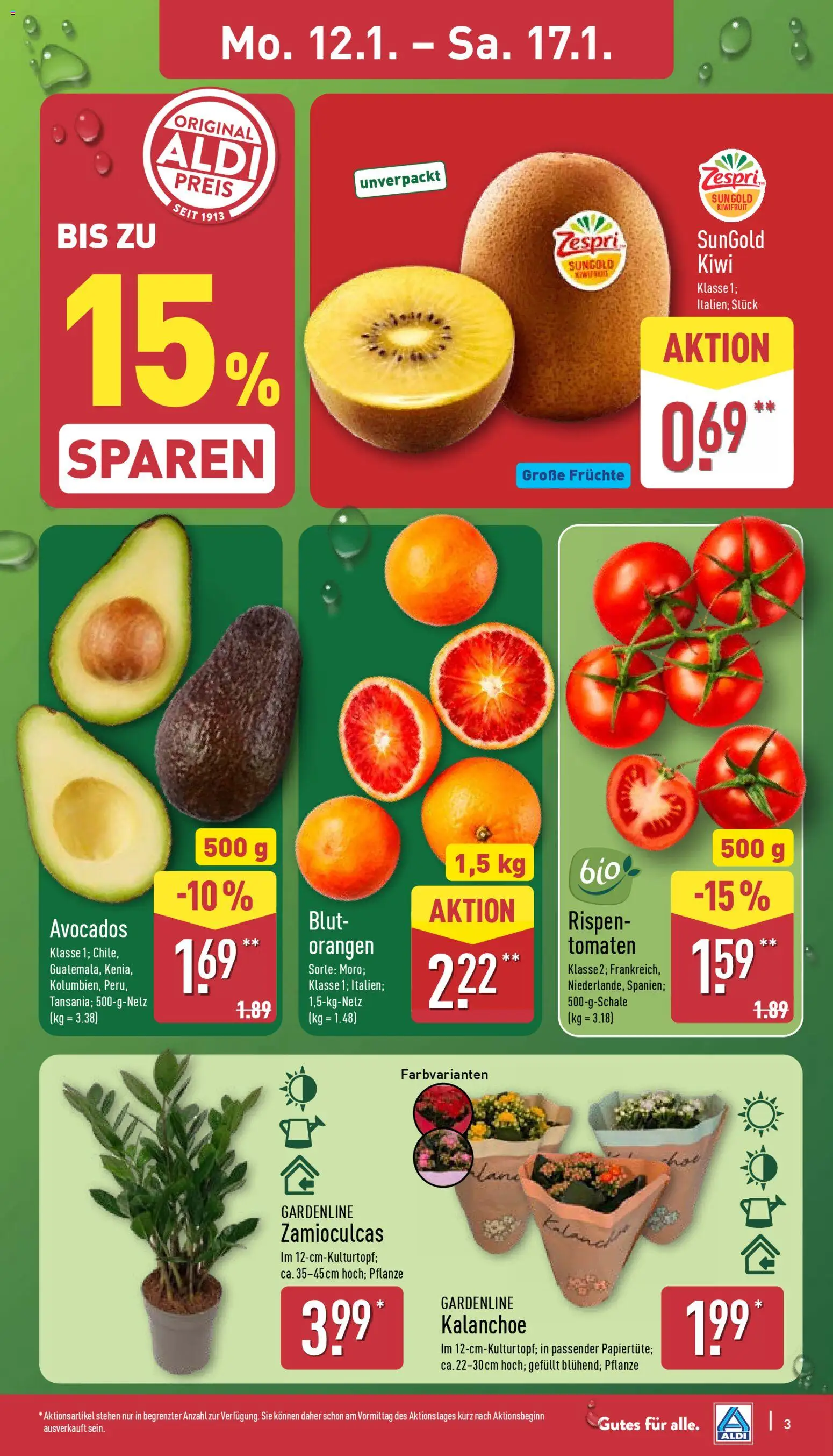 Aldi Prospekt 	 – gültig ab 12.01.2026 | Seite: 3 | Produkte: Orangen, Tomaten, Kiwi
