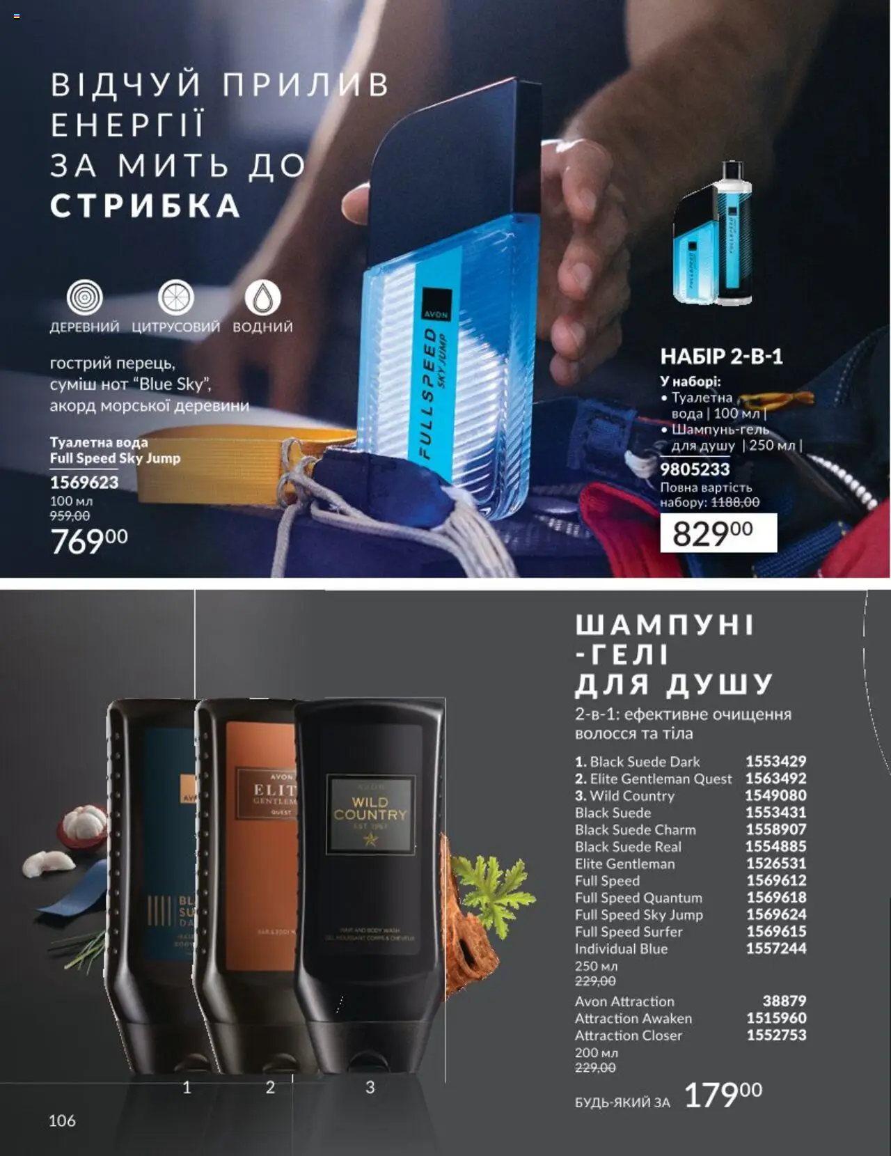 AVON Kаталог - дійснийкції з 01.08.2025 | Сторінка: 106 | Товари: Вода, Туалетна вода, Шампунь