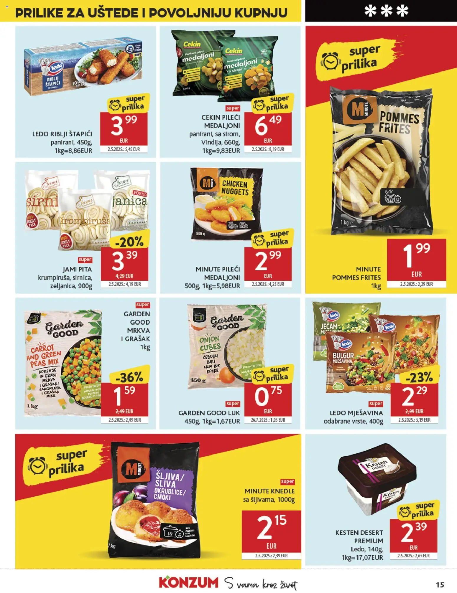 Konzum HR akciós ujság - amely érvényes a következő dátumtól: 12.11.2025 | Oldal: 15 | Termékek: Sárgarépa, Nuggets, Bulgur, Só