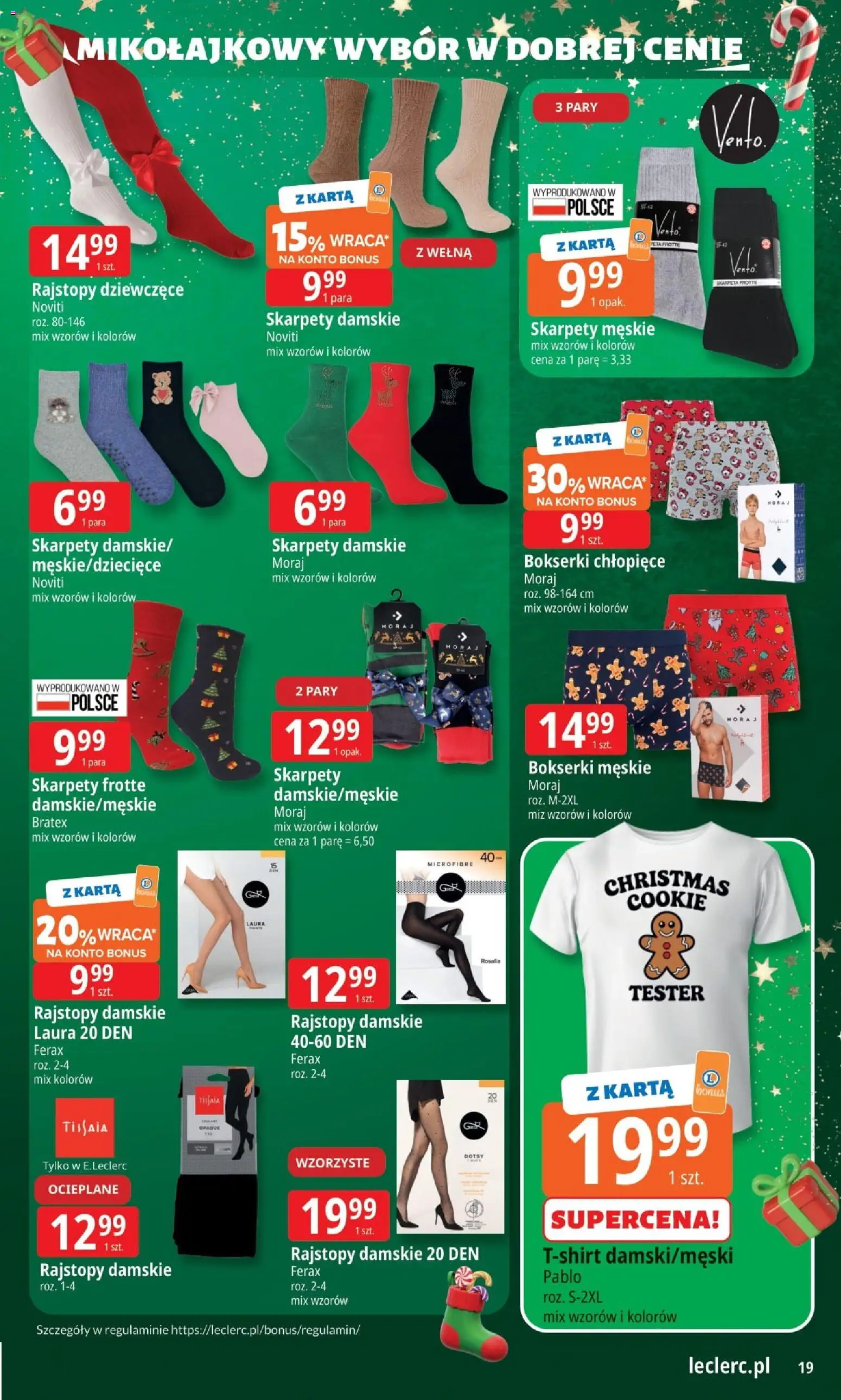 E.Leclerc Gazetka od 25.11.2025 | Strona: 19 | Produkty: Karta, Bokserki, Bokserki męskie, Skarpety męskie