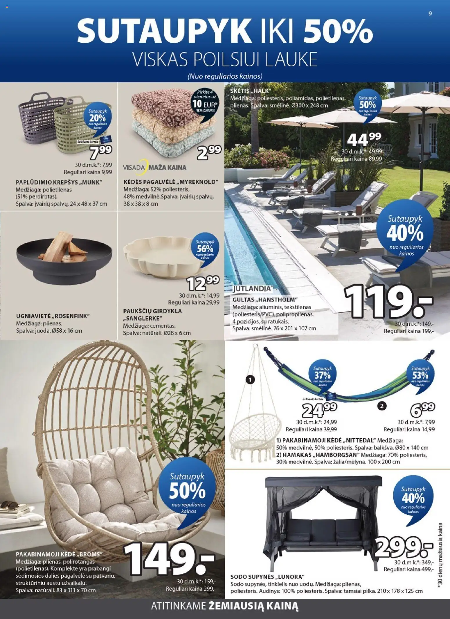 JYSK akcijos nuo 28.04.2026 | Puslapis: 9 | Prekių: Pagalvėlė, Gultas, Skėtis, Kėdė