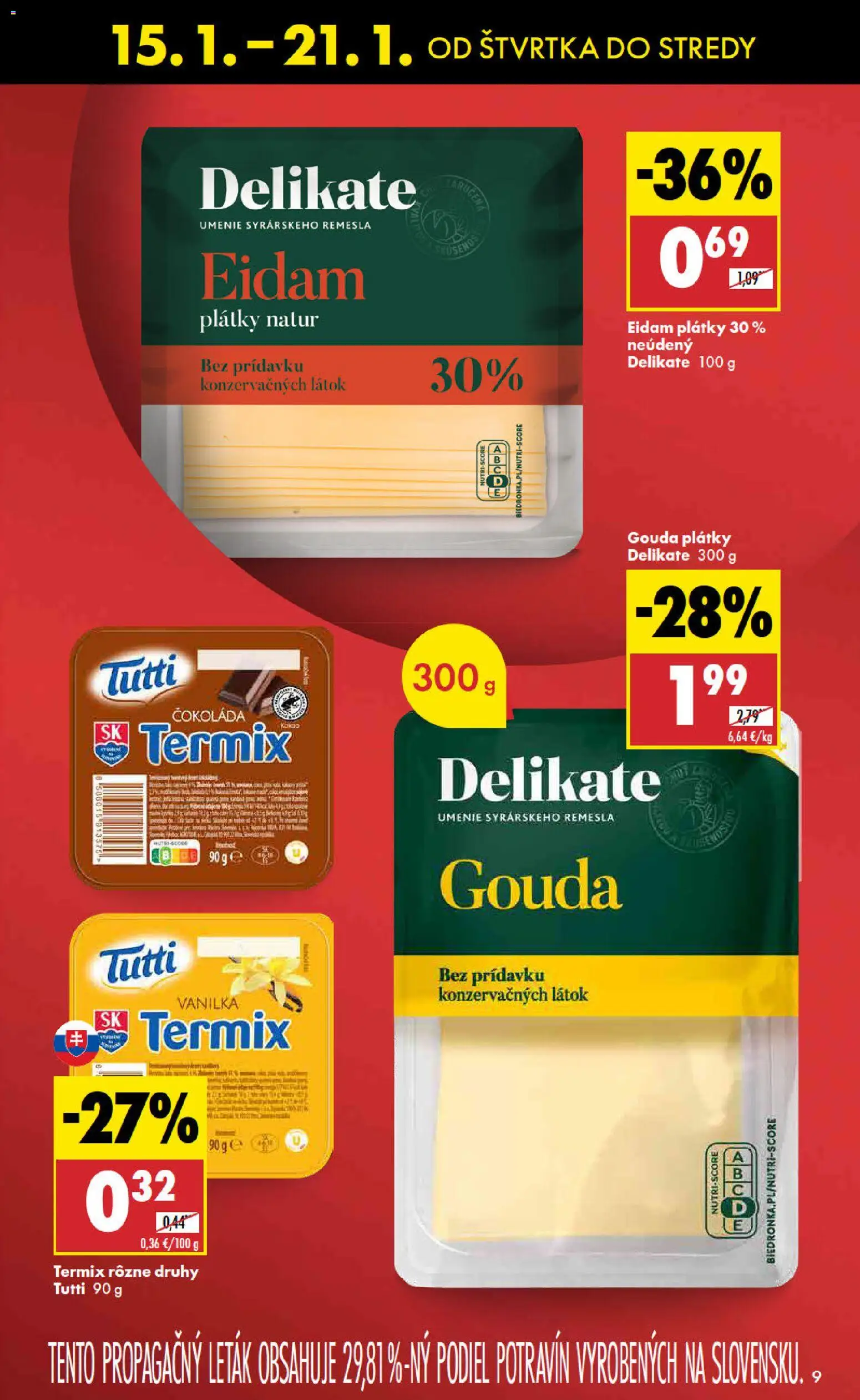 Nové Biedronka akcie – leták je platný od 15.01.2026 | Strana: 9 | Produkty: Gouda, Eidam, Čokoláda