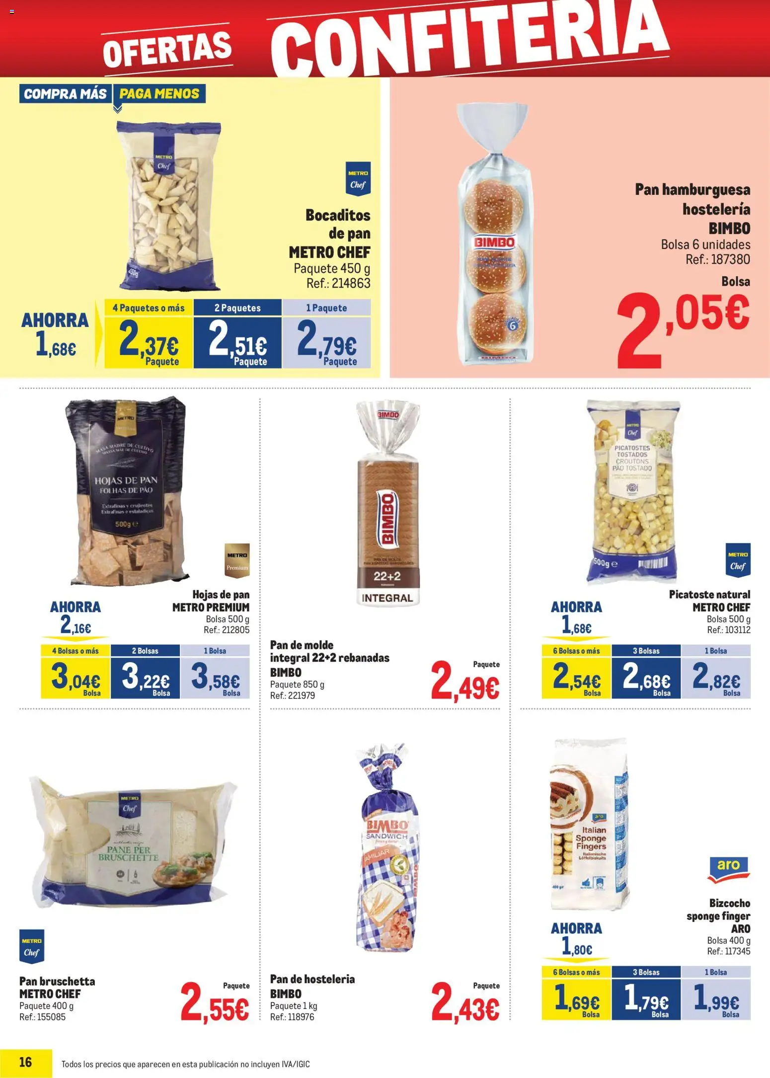 Makro - Precios Canarias │ válido desde el 06.01.2026 | Página: 16 | Productos: Pan, Pan de molde, Bizcocho, Pan integral