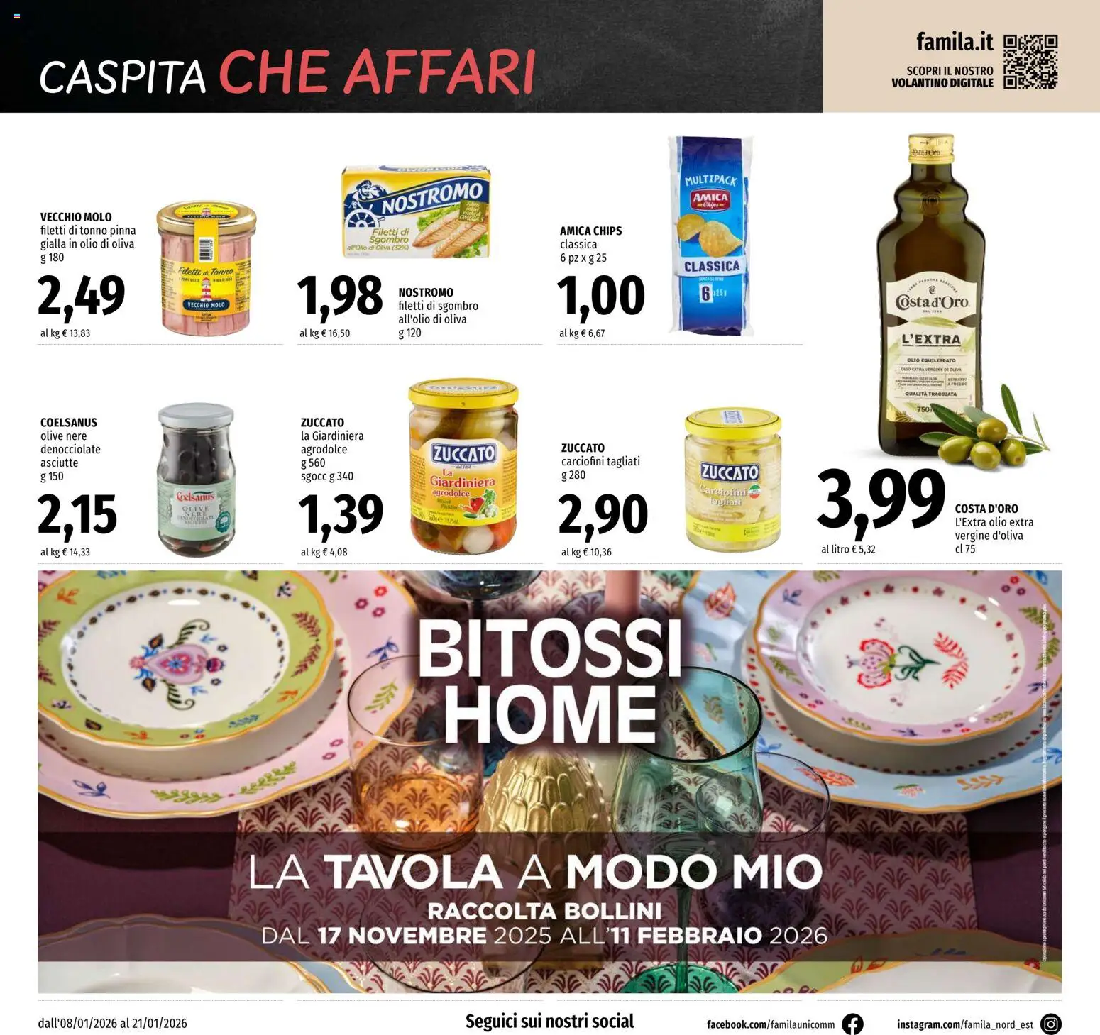 Volantino Famila del 08.01.2026 | Pagina: 14 | Prodotti: Olio, Olio extra vergine, Sgombro, Olio di Oliva