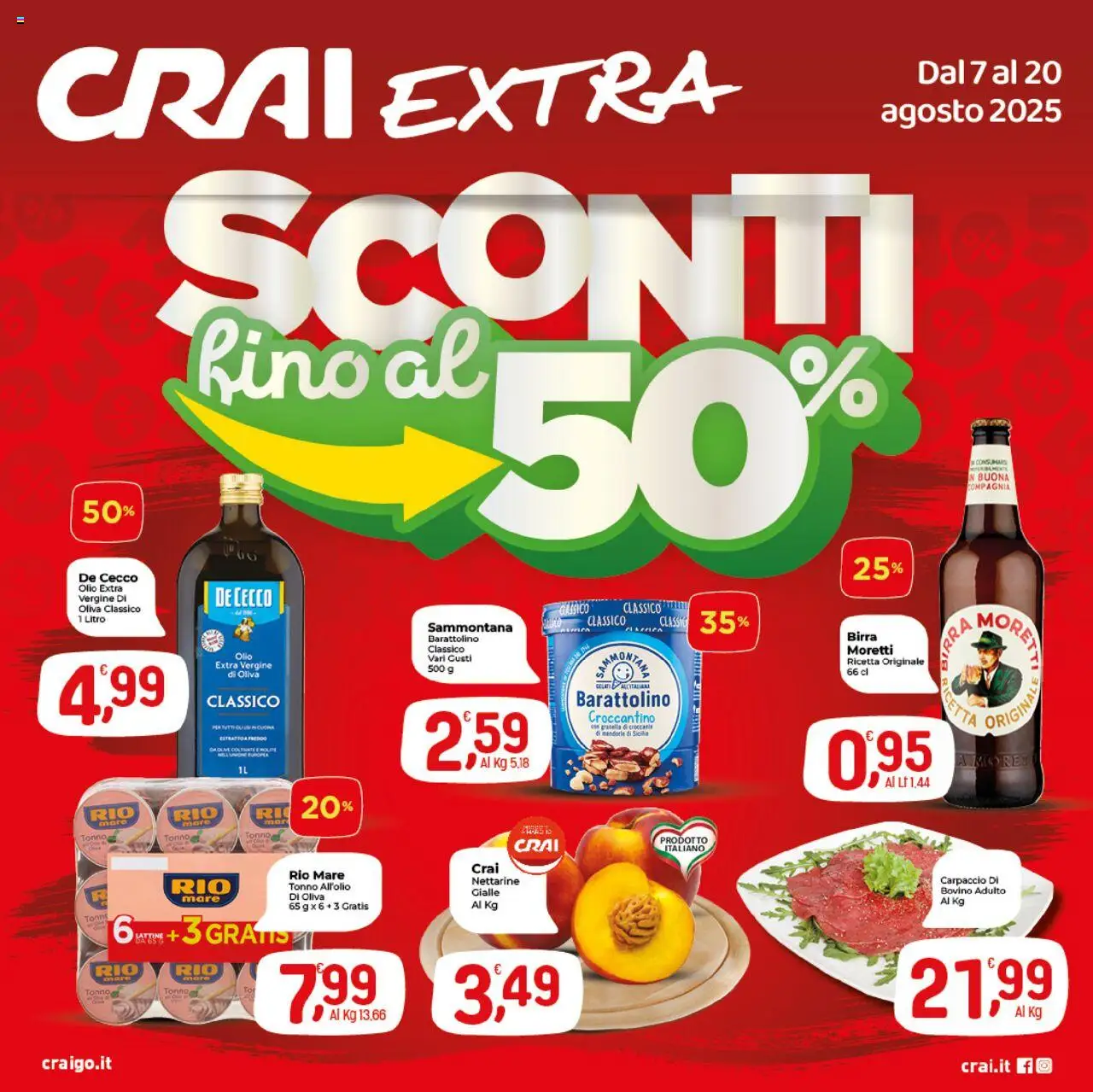 Volantino CRAI del 07.08.2025 | Pagina: 1 | Prodotti: Bovino, Birra, Mandorle, Tonno