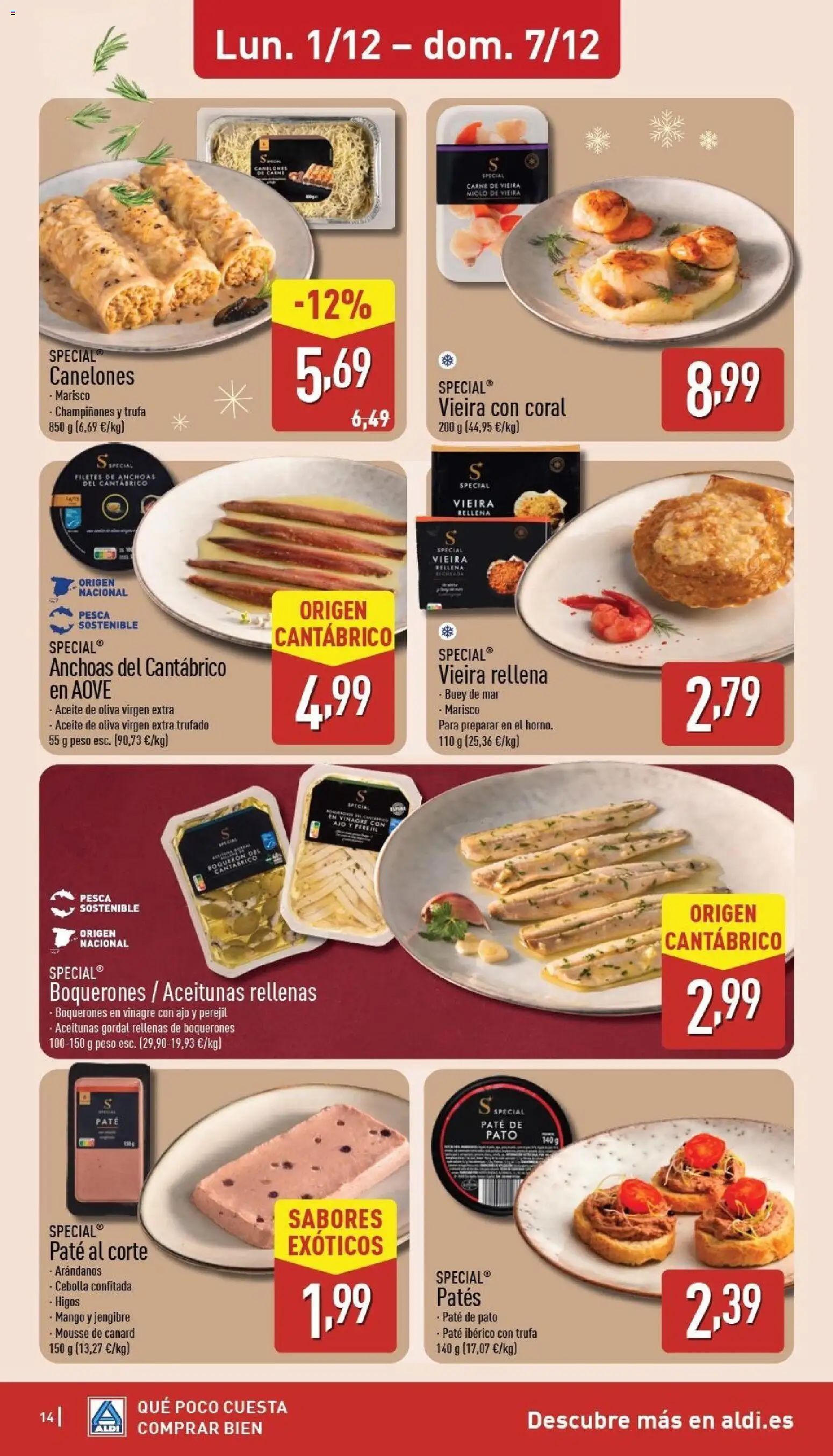 Aldi folleto Canarias │ válido desde el 01.12.2025 | Página: 14 | Productos: Mousse, Aceite de oliva virgen extra, Δεξαμενή, Canelones